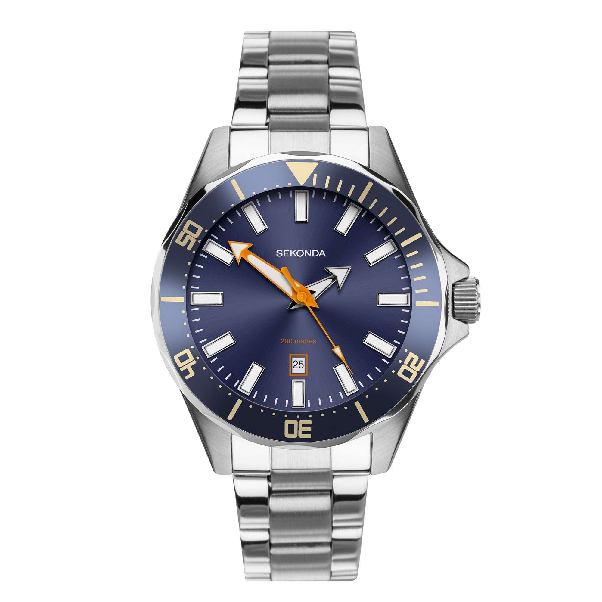 Sekonda Sports Quarz Herrenarmbanduhr mit blauem Zifferblatt und Edelstahlarmband 1845