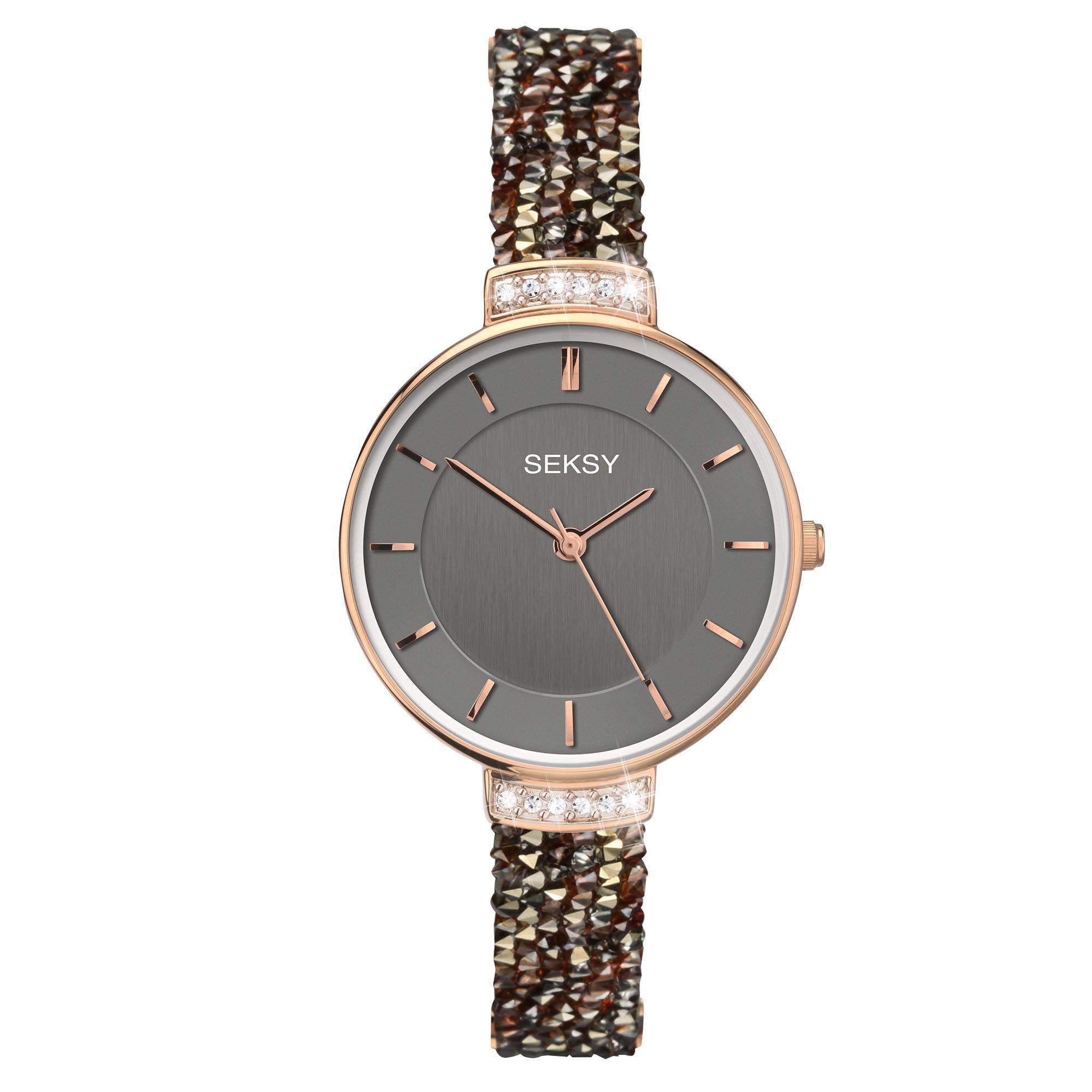 Seksy Classic Quartz Grey Dial Leather Strap Ladies Watch 2579