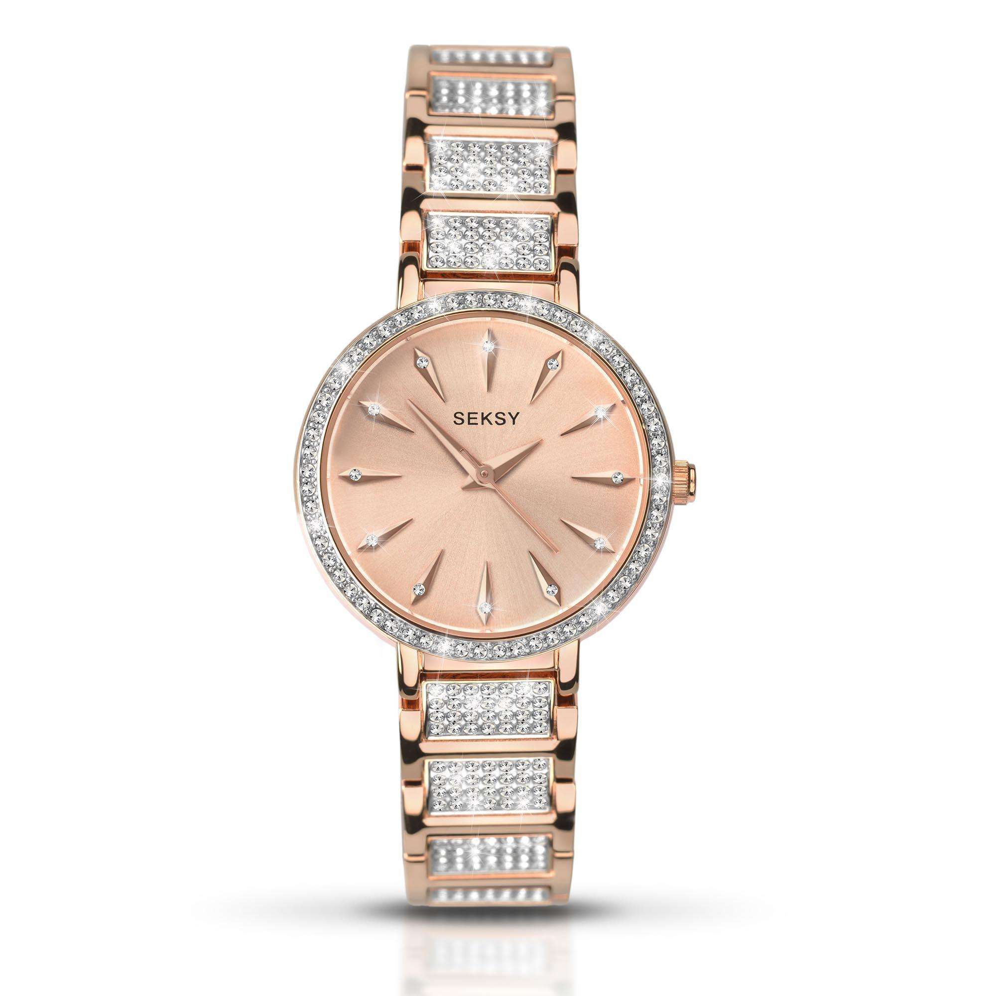Seksy Classic Quartz Roségold Zifferblatt Roségold PVD Messing Armband Damen Uhr 2372