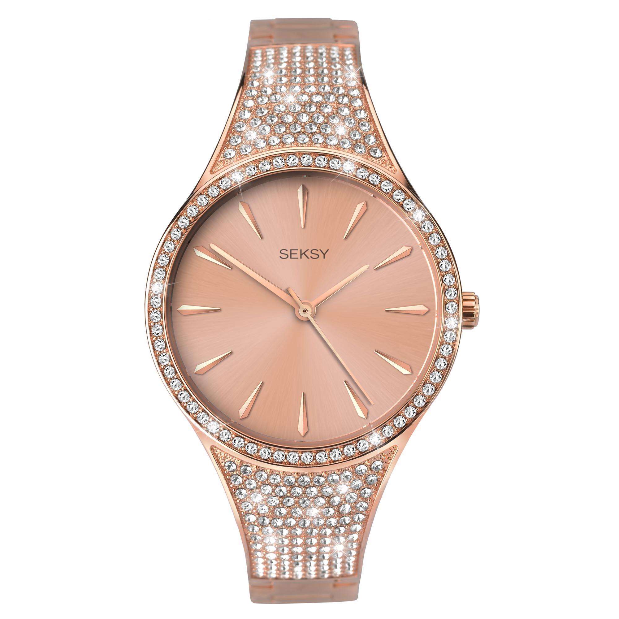 Seksy Quarz Roségold Zifferblatt Roségold PVD Edelstahl Armband Damen Uhr 2669