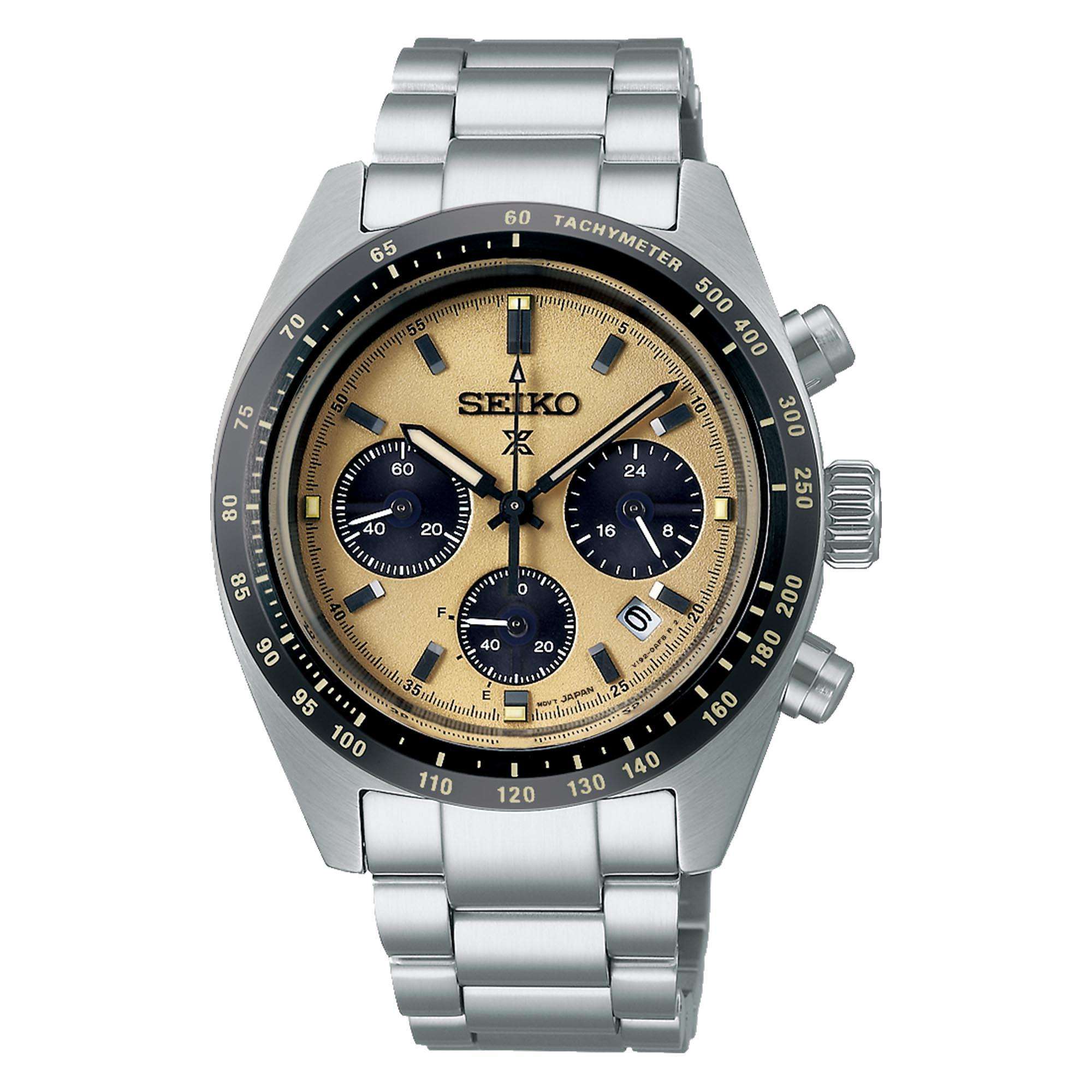 Seiko Prospex Speedtimer Chronograph Solar Golden Zifferblatt Stahlarmband Herren Uhr SSC817P1