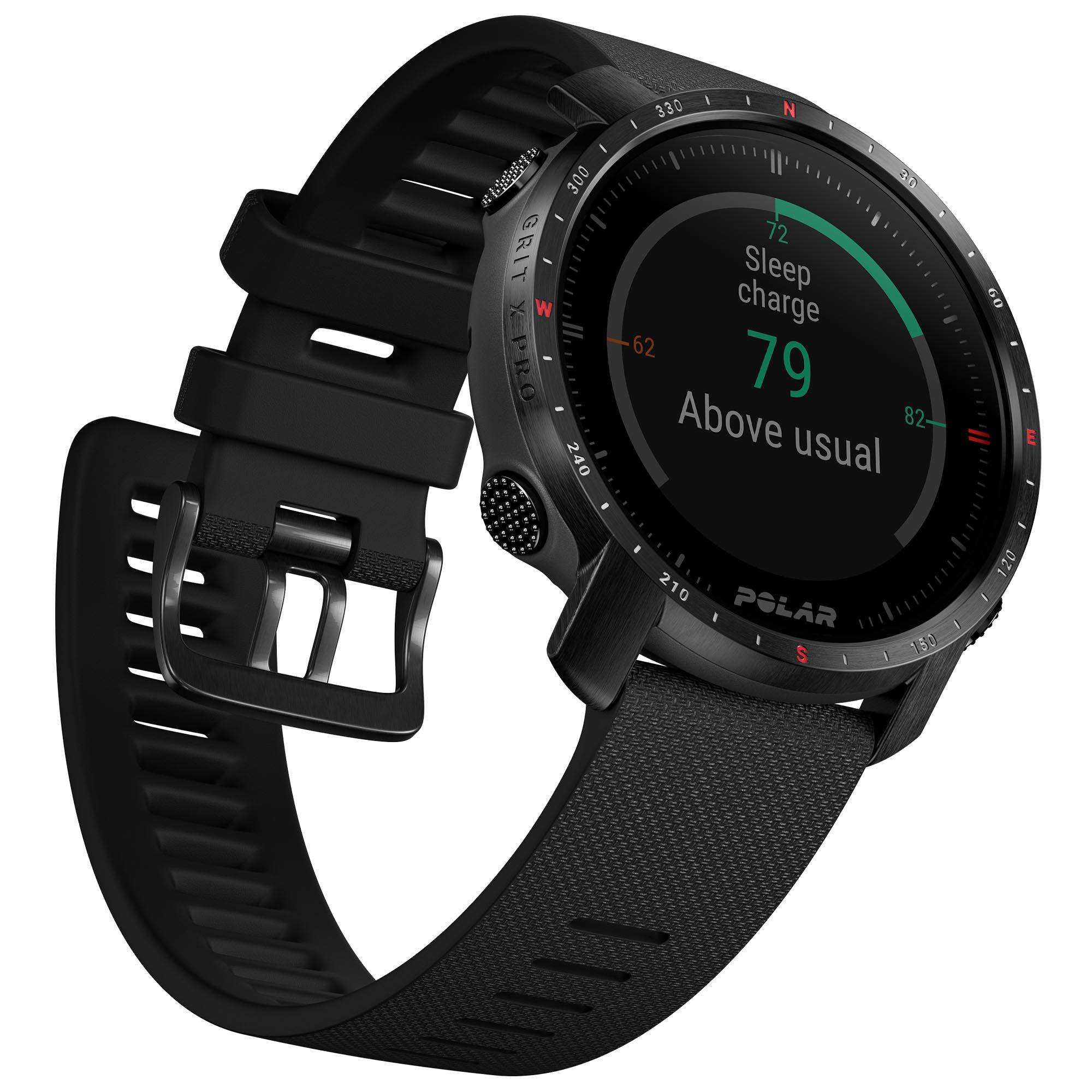 Polar Grit X Pro Black DLC Quartz Black Dial Rubber Strap Watch 90085773