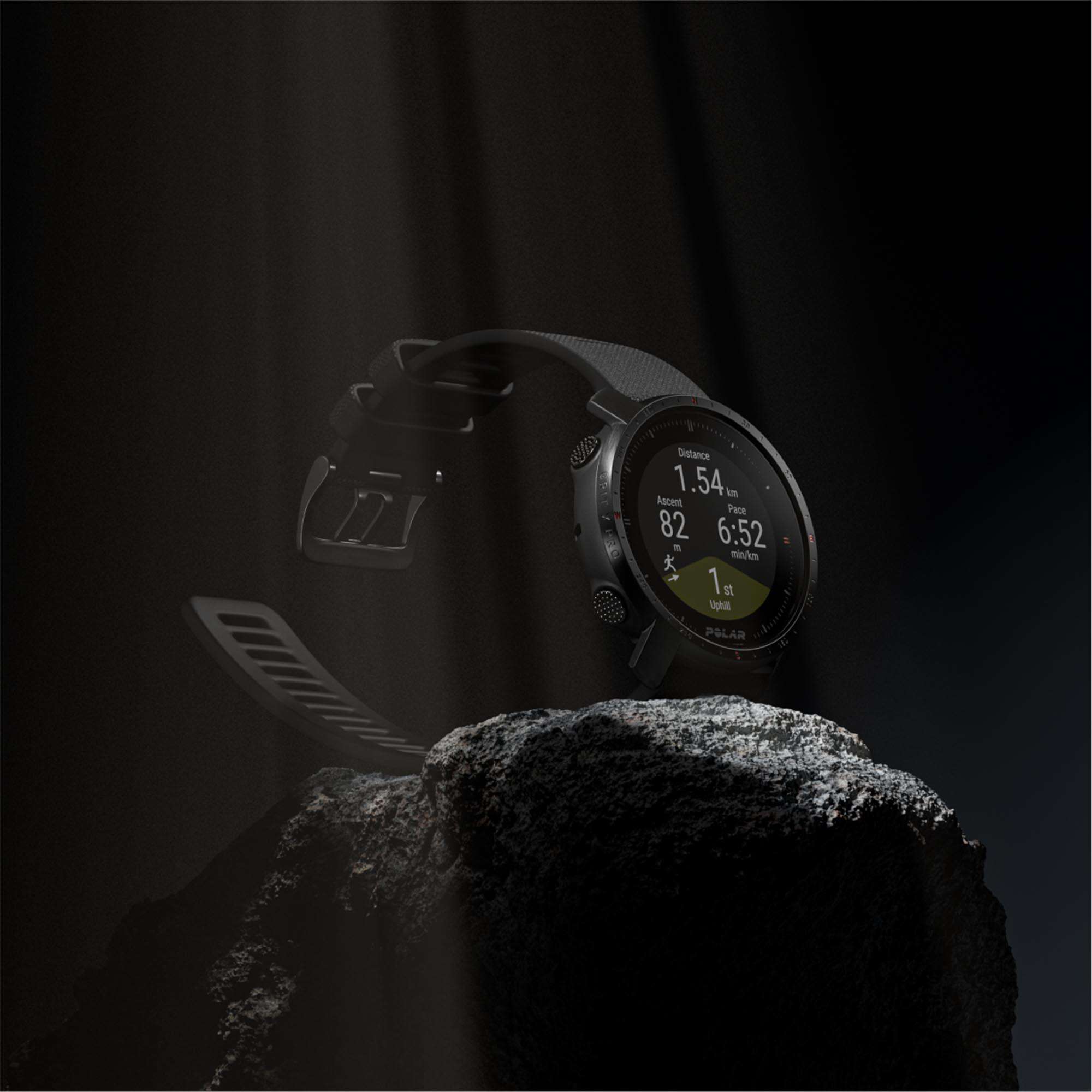 Polar Grit X Pro Black DLC Quartz Black Dial Rubber Strap Watch 90085773