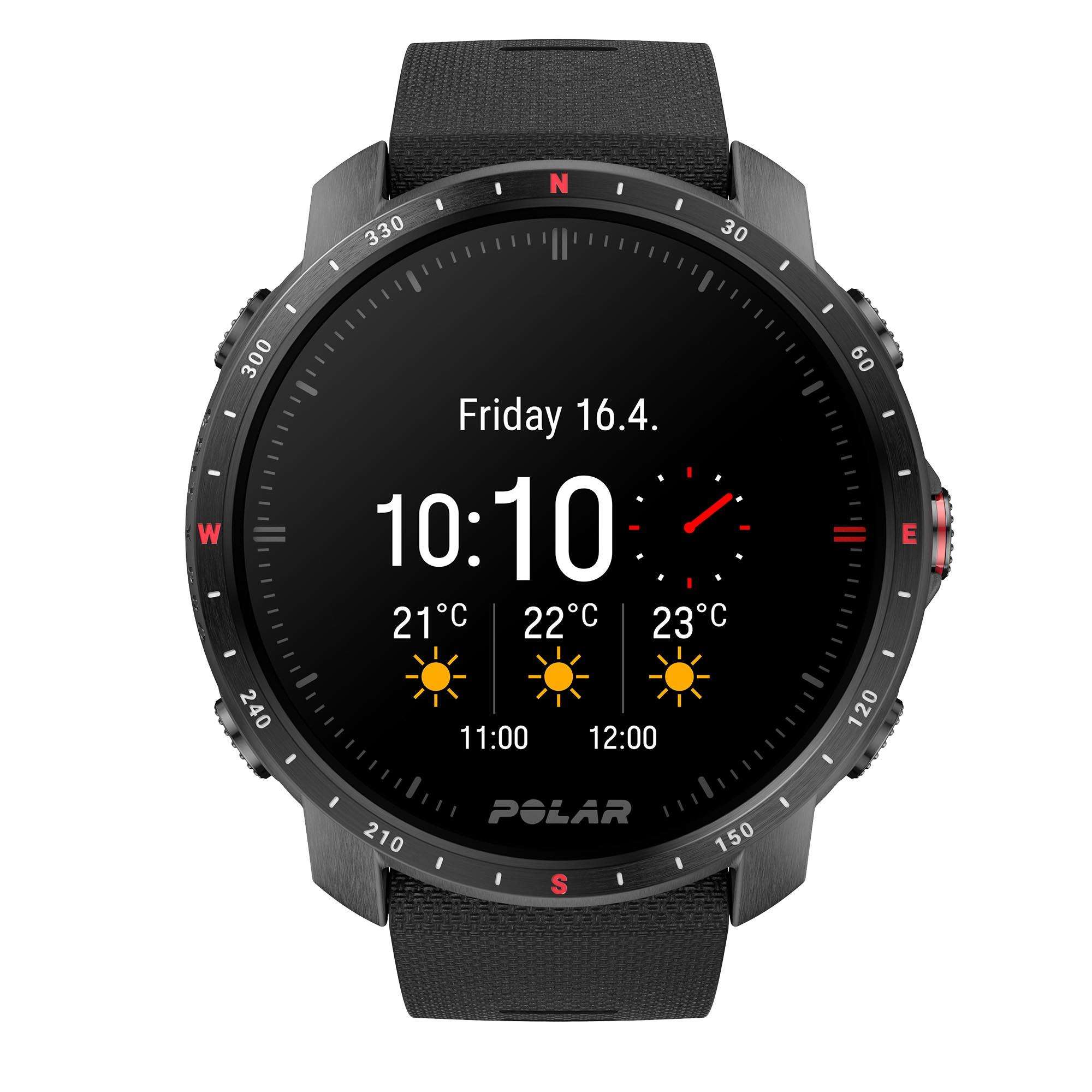 Polar Grit X Pro Black DLC Quartz Black Dial Rubber Strap Watch 90085773