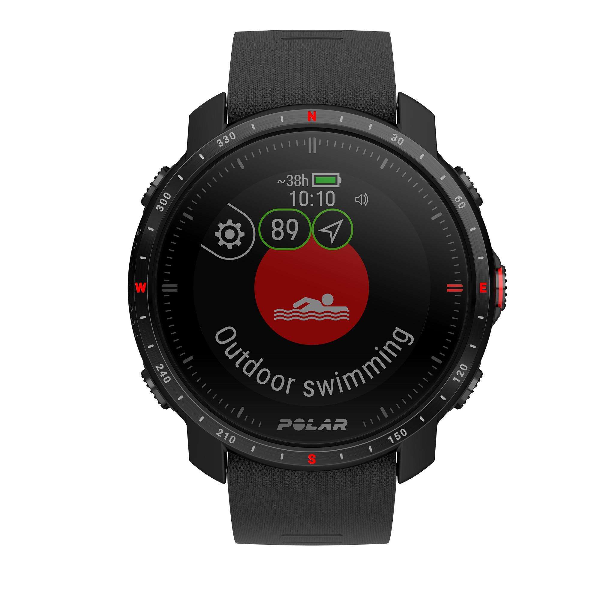 Polar Grit X Pro Black DLC Quartz Black Dial Rubber Strap Watch 90085773