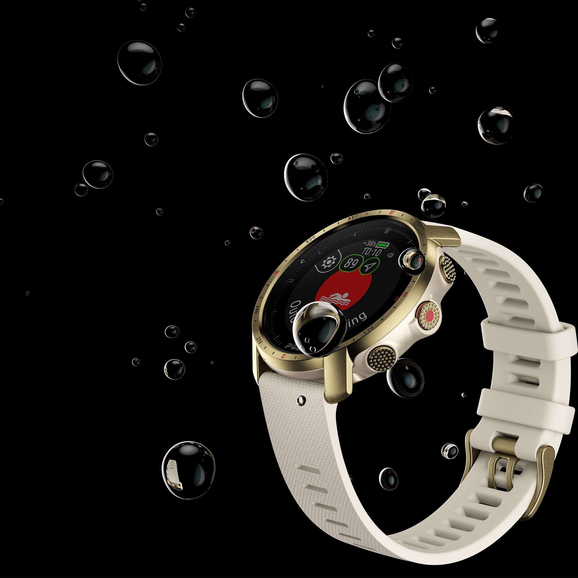 Polar Grit X Pro Arctic Gold Quartz Black Dial Cream Brown Synthetic Rubber Strap Unisex Watch 90085776