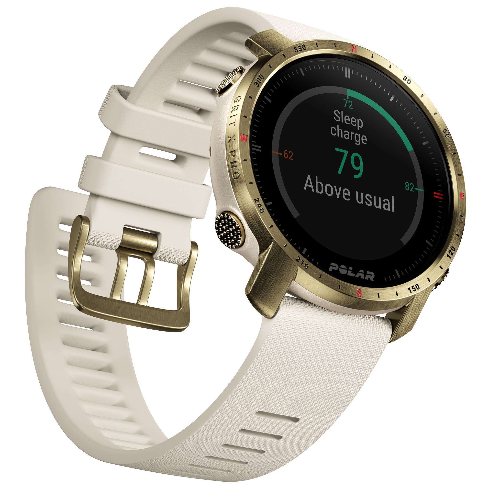 Polar Grit X Pro Arctic Gold Quartz Black Dial Cream Brown Synthetic Rubber Strap Unisex Watch 90085776