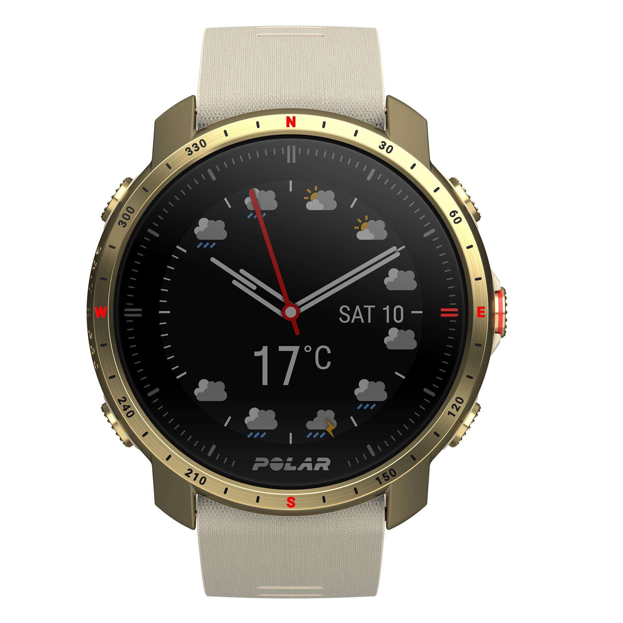 Polar Grit X Pro Arctic Gold Quartz Black Dial Cream Brown Synthetic Rubber Strap Unisex Watch 90085776