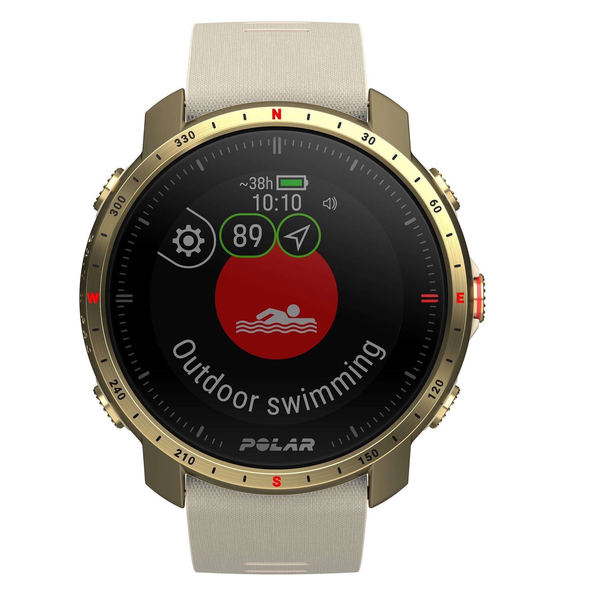 Polar Grit X Pro Arctic Gold Quartz Black Dial Cream Brown Synthetic Rubber Strap Unisex Watch 90085776