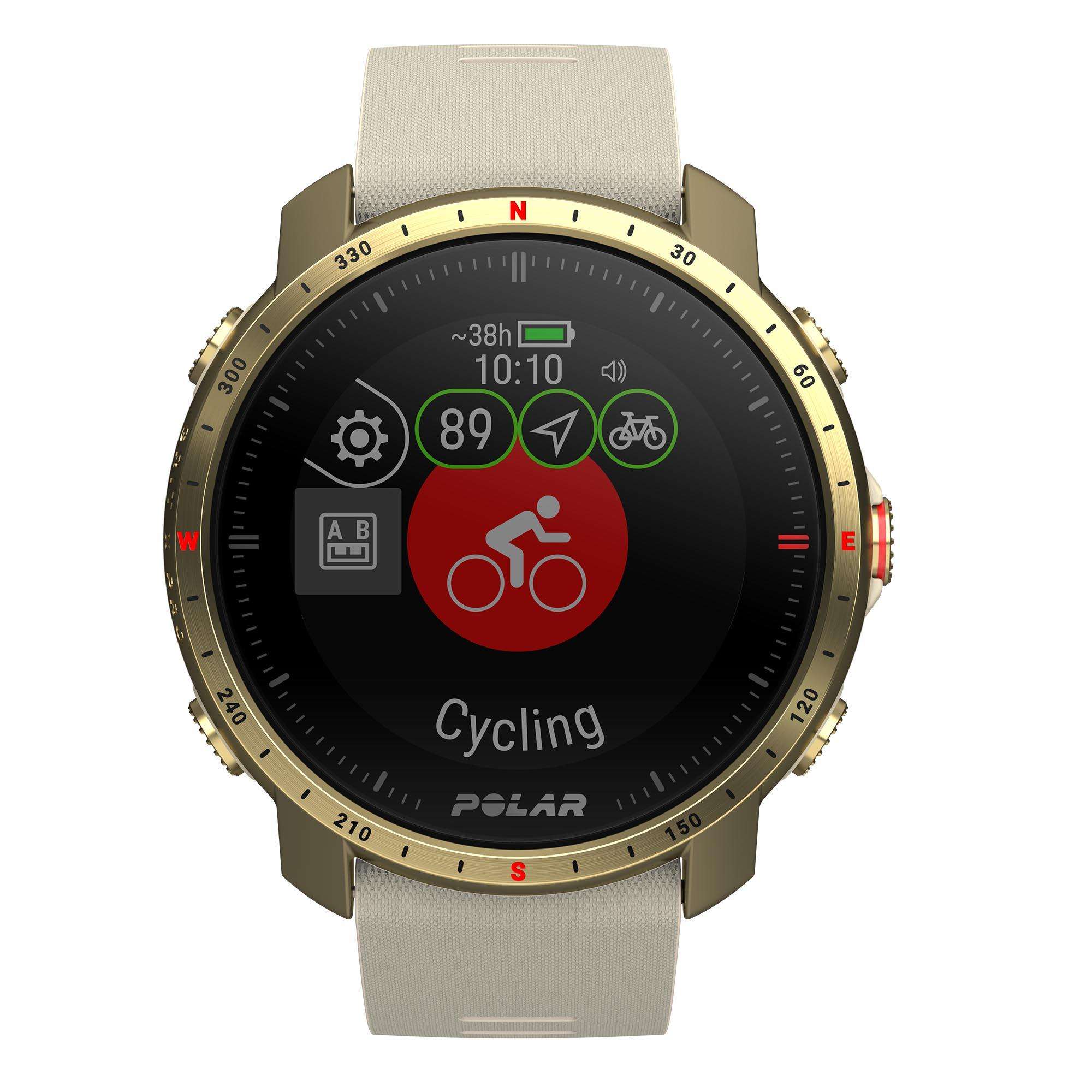 Polar Grit X Pro Arctic Gold Quartz Black Dial Cream Brown Synthetic Rubber Strap Unisex Watch 90085776