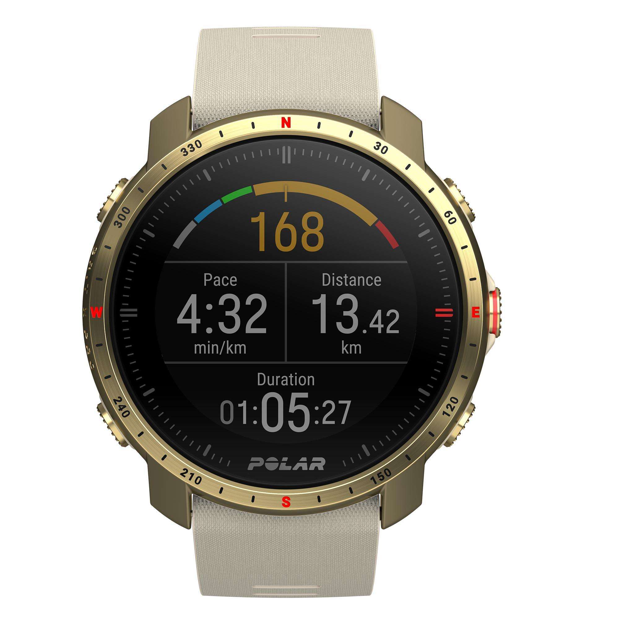 Polar Grit X Pro Arctic Gold Quartz Black Dial Cream Brown Synthetic Rubber Strap Unisex Watch 90085776