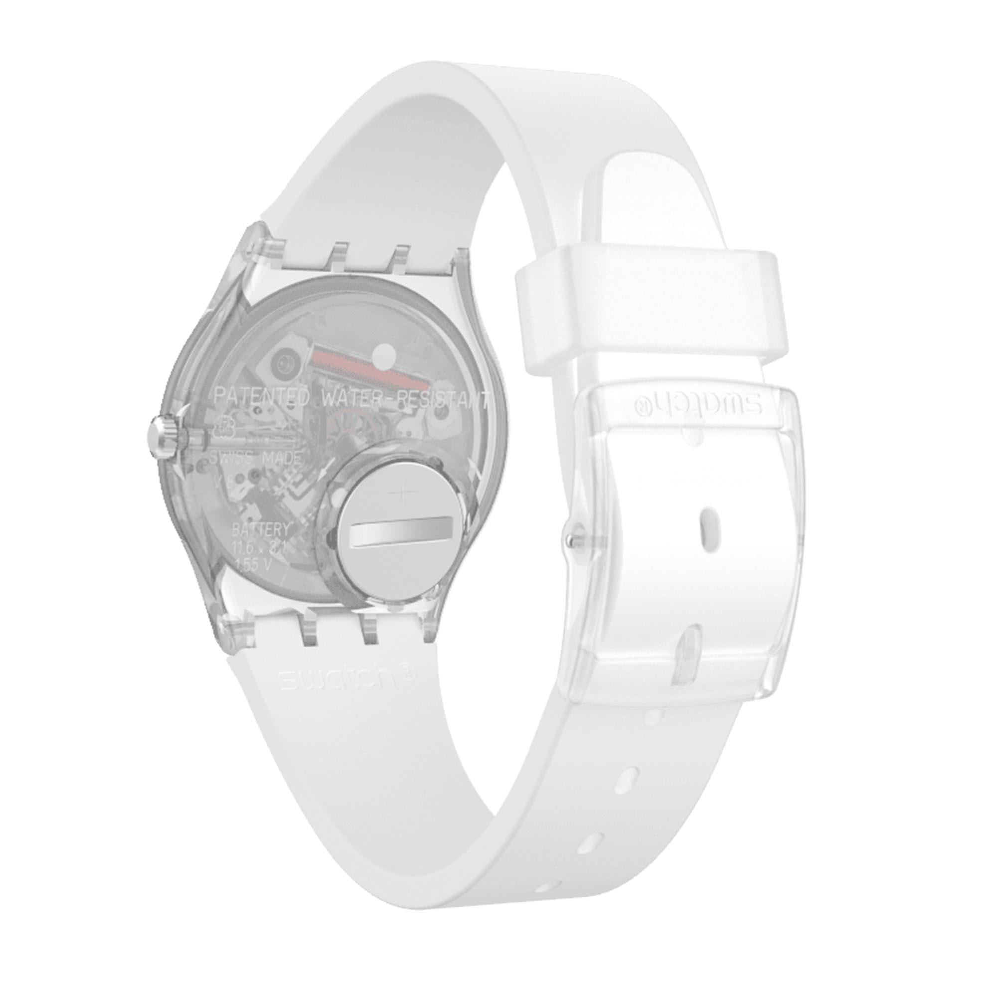 Swatch Original Gent Quarz Uhr mit weißem Zifferblatt und Silikonarmband GE713
