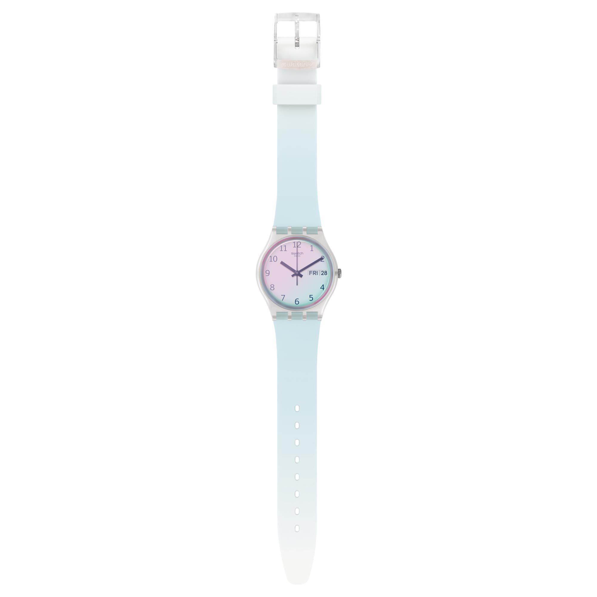 Swatch Original Gent Quarz Uhr mit weißem Zifferblatt und Silikonarmband GE713