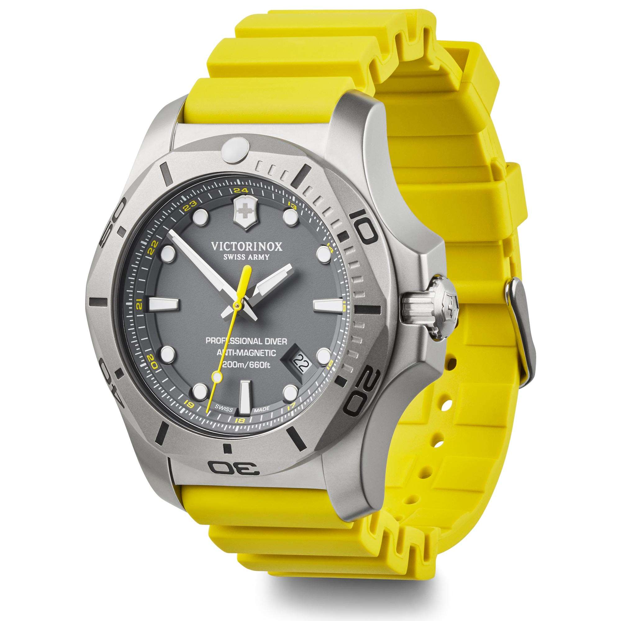 Victorinox I.N.O.X Professioneller Taucher Gelbes Gummi Armband Graues Zifferblatt Herren Uhr 241844
