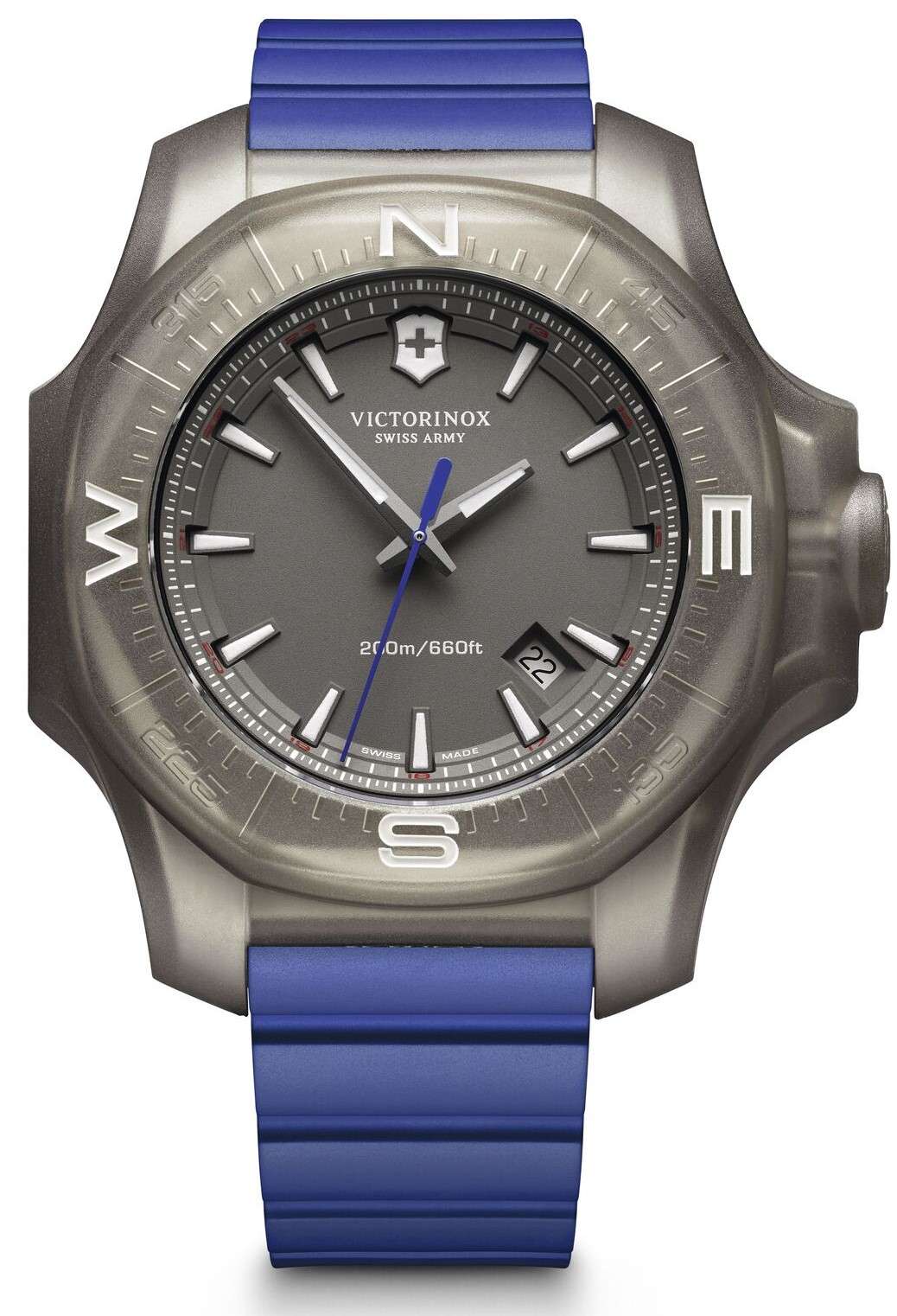 Victorinox Swiss Army I.N.O.X Blaues Gummi Graues Titan Quarz Herren Uhr 241759