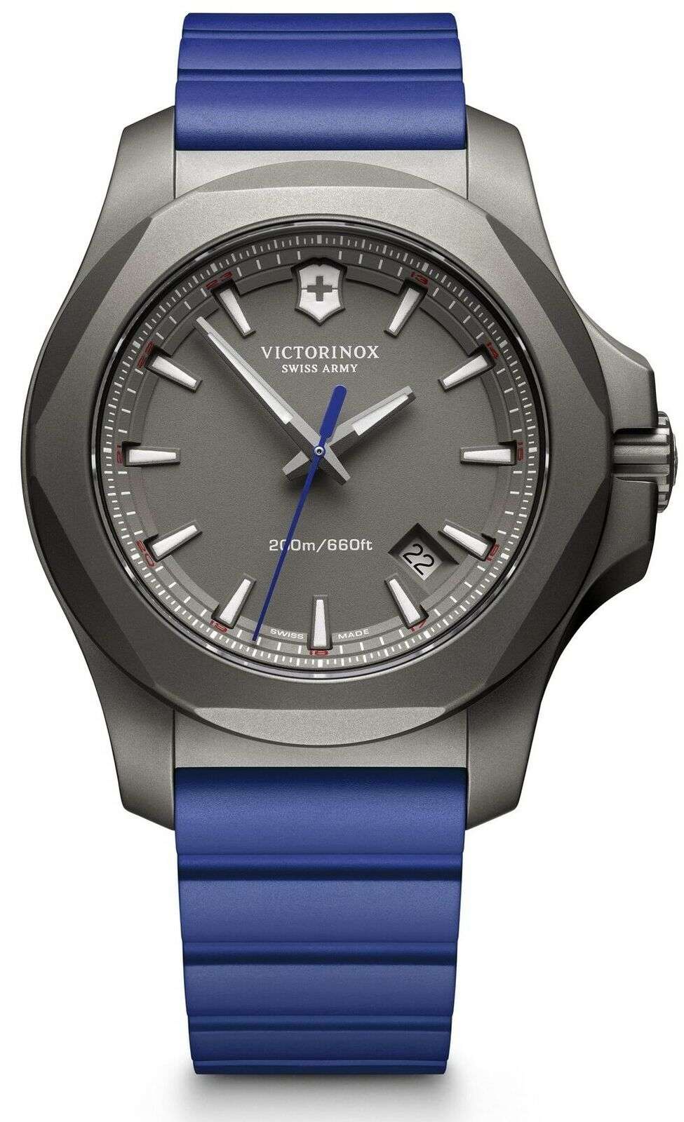 Victorinox Swiss Army I.N.O.X Blaues Gummi Graues Titan Quarz Herren Uhr 241759