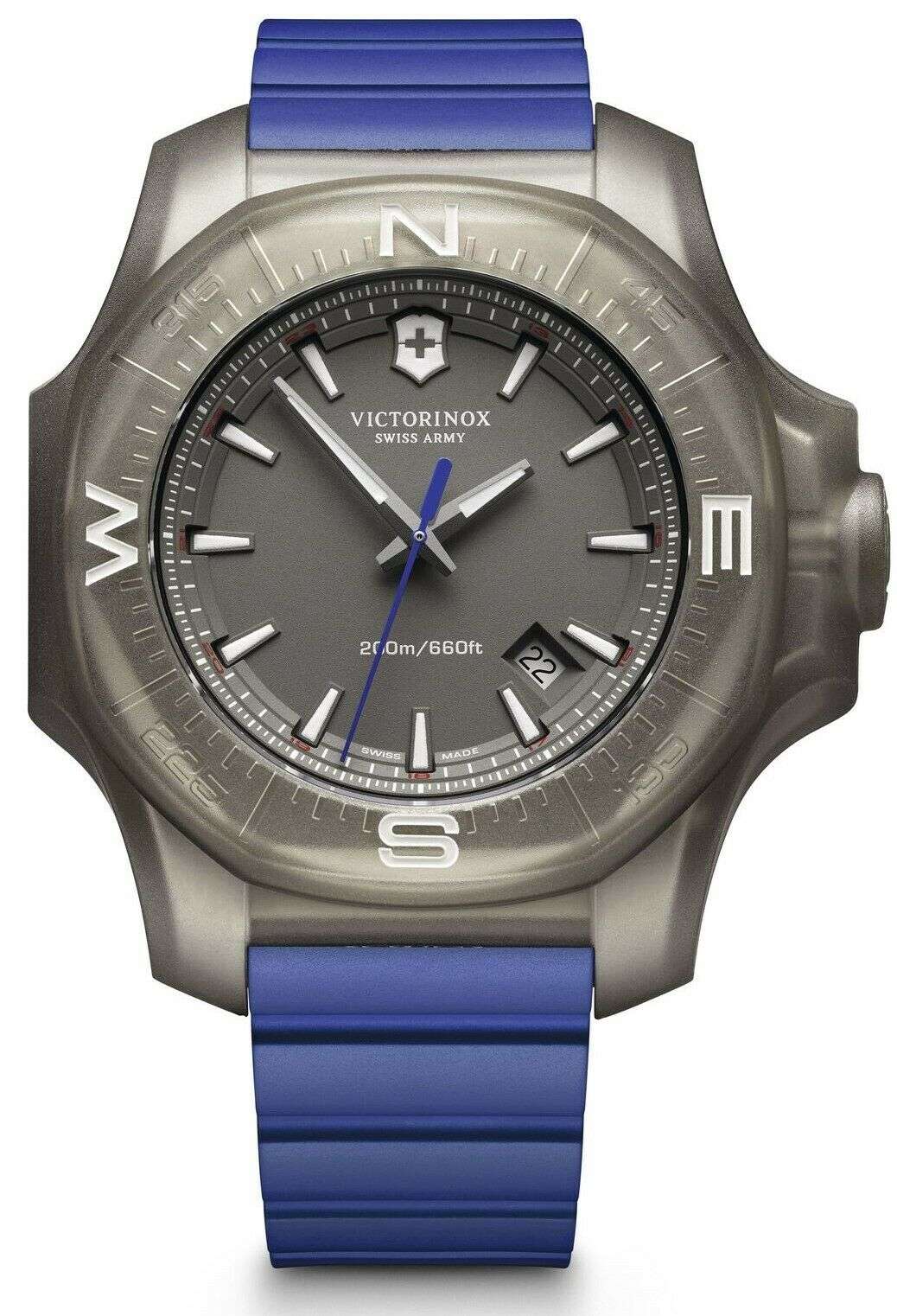 Victorinox Swiss Army I.N.O.X Blaues Gummi Graues Titan Quarz Herren Uhr 241759
