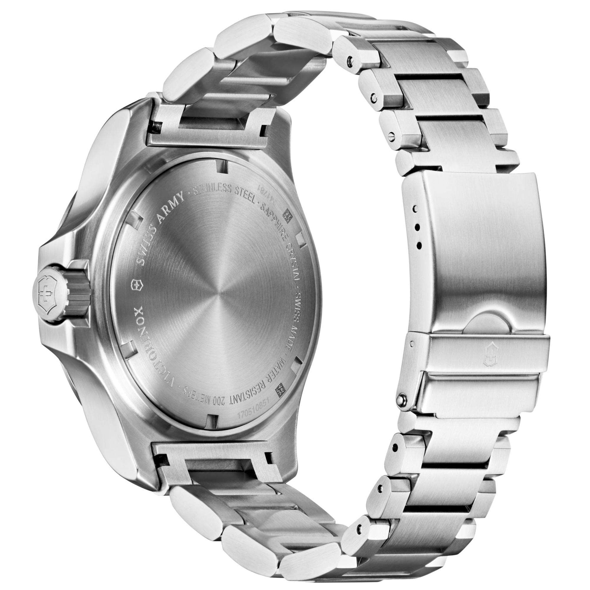 Victorinox Swiss Army I.N.O.X Professioneller Taucher Schwarzes Zifferblatt Silbernes Edelstahlarmband Herren Uhr 241781