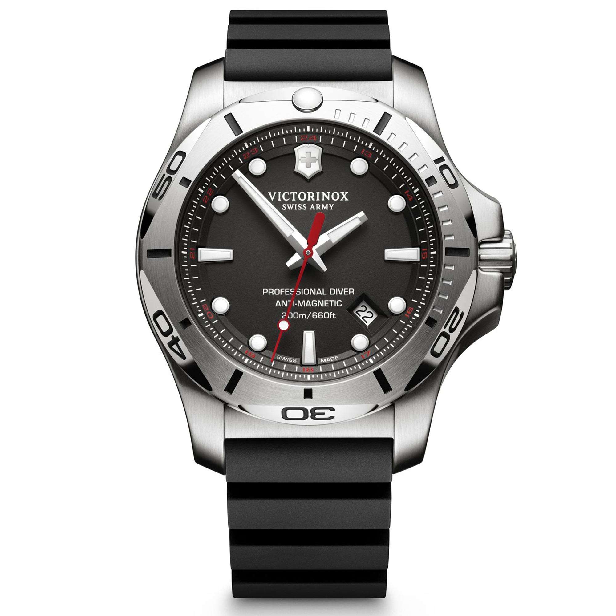 Victorinox Swiss Army I.N.O.X Quartz Black Dial Black Rubber Strap Men's Watch 241733