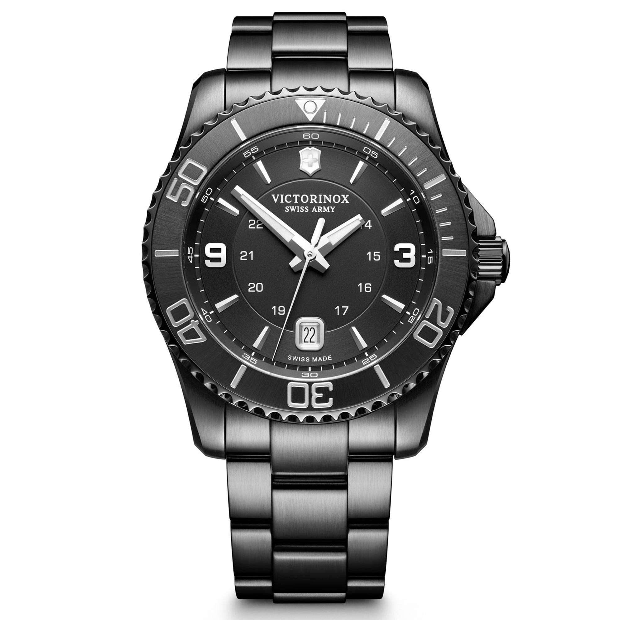 Victorinox Swiss Army Maverick Black Edition Quarz Schwarzes Zifferblatt Armband aus schwarzem Edelstahl Herren Uhr 241798