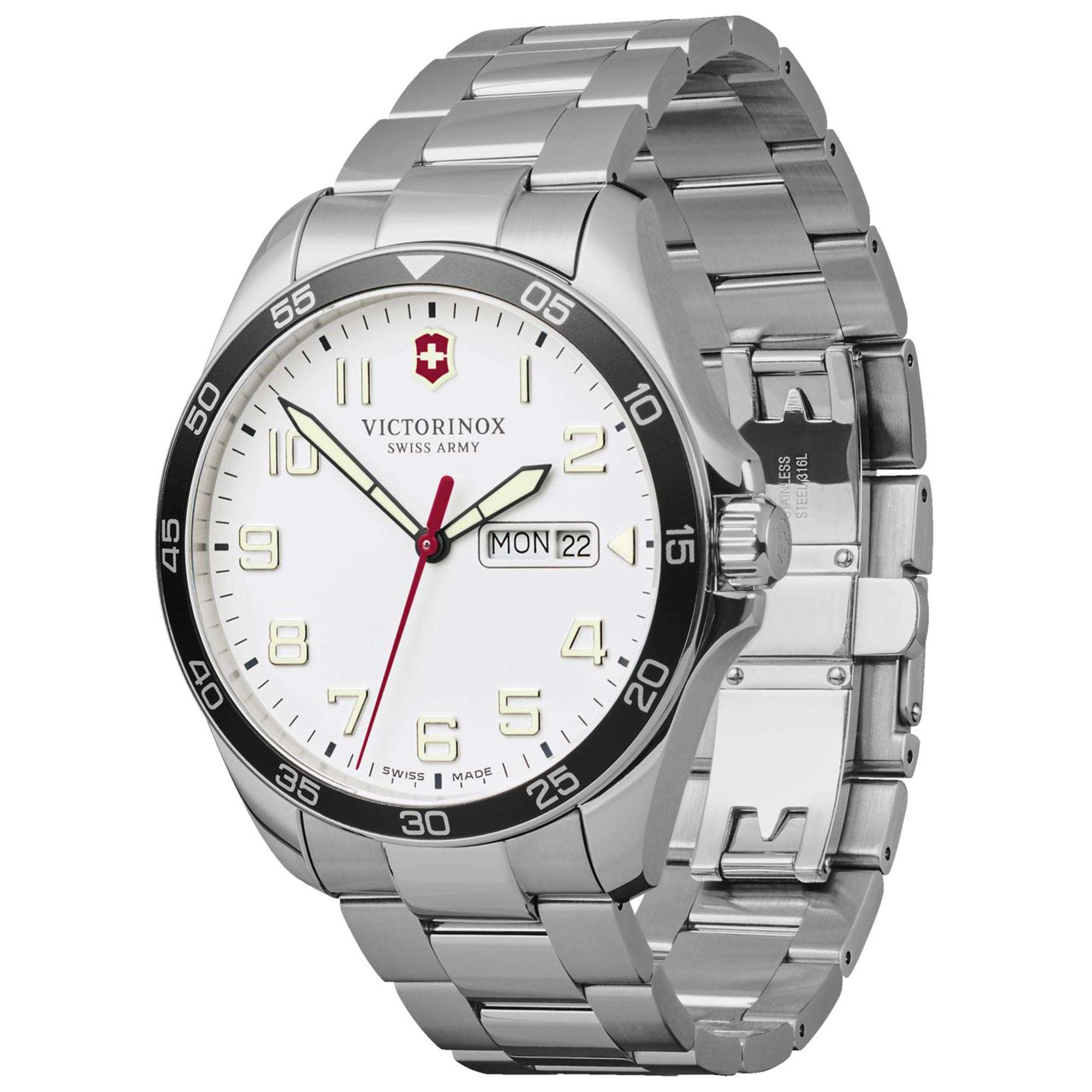 Victorinox Swiss Army Fieldforce Quartz White Dial Stainless Steel Bracelet Mens Watch 241850