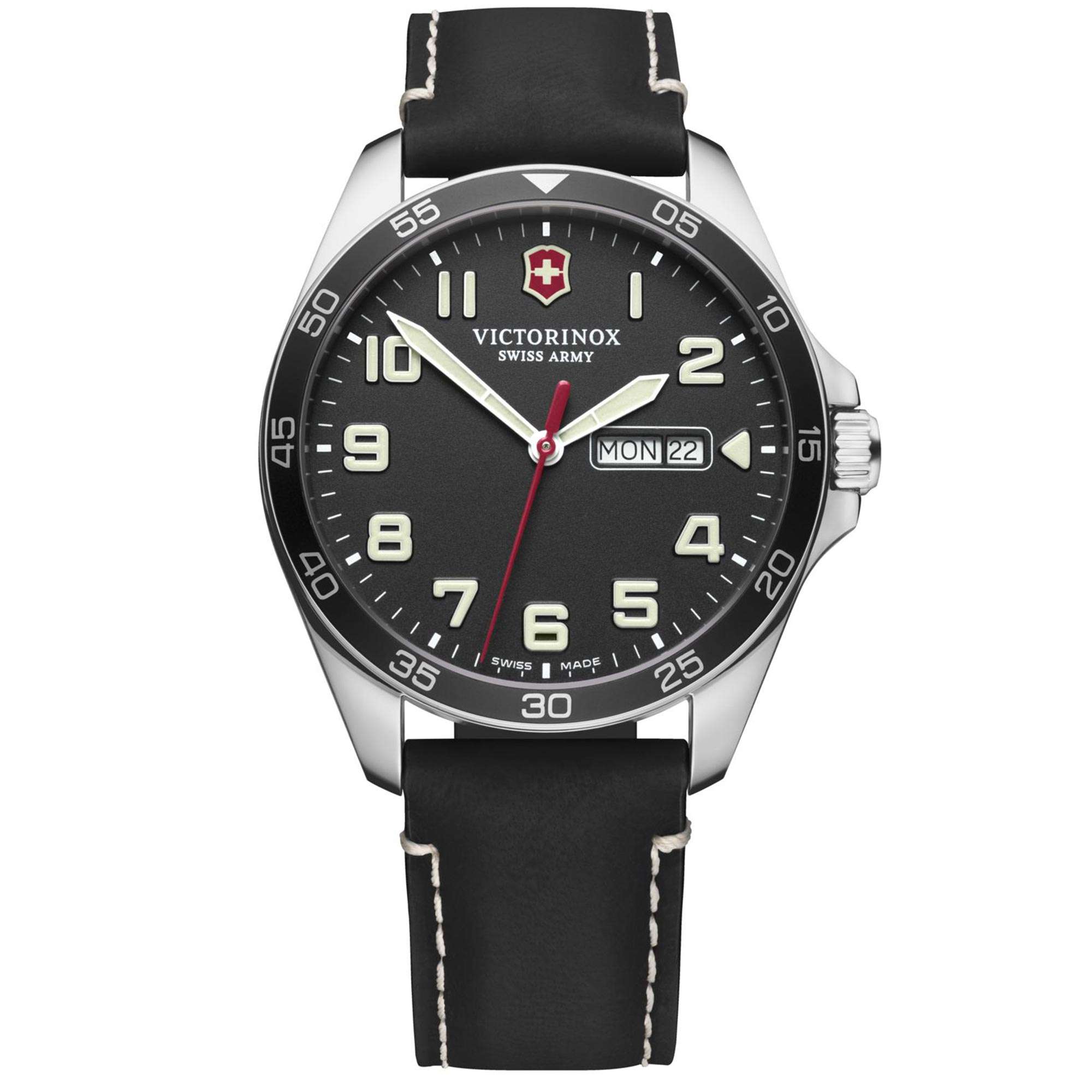 Victorinox Swiss Army Fieldforce Schwarzes Zifferblatt Armband aus schwarzem Leder Herren Uhr 241846