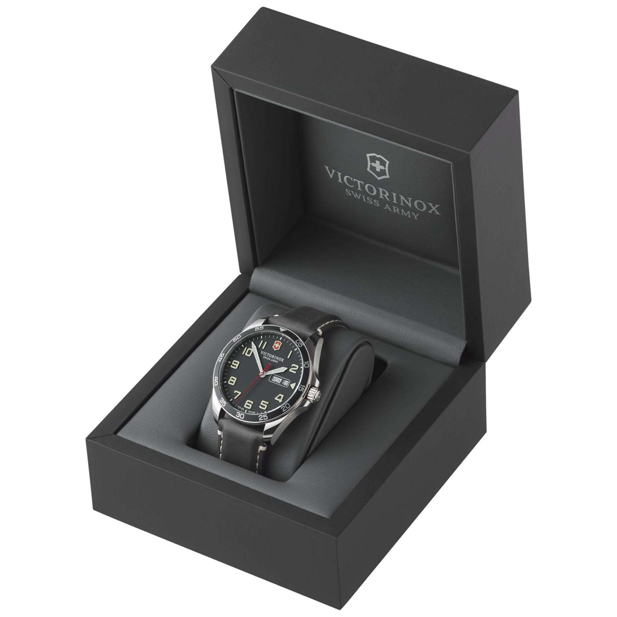 Victorinox Swiss Army Fieldforce Schwarzes Zifferblatt Armband aus schwarzem Leder Herren Uhr 241846