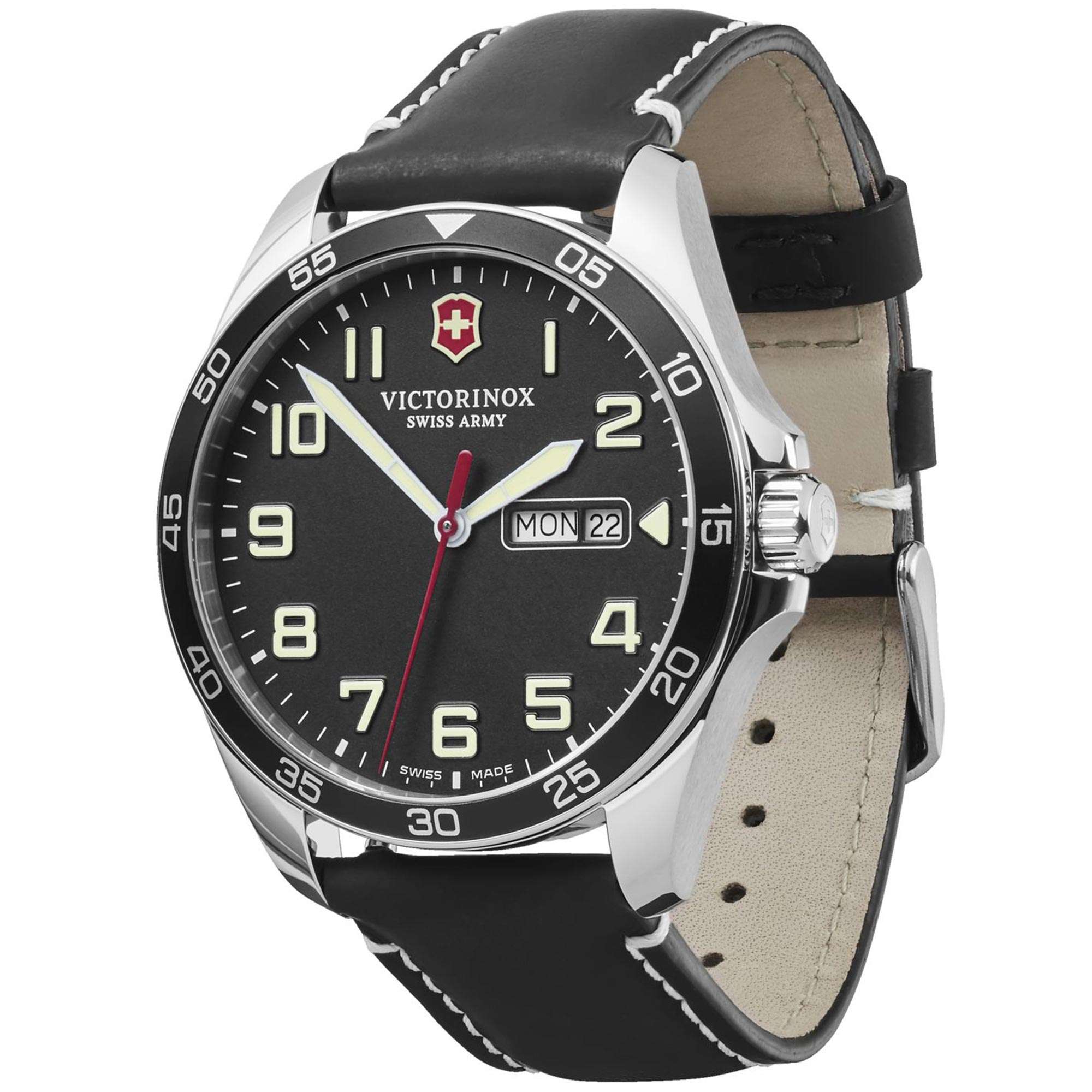 Victorinox Swiss Army Fieldforce Schwarzes Zifferblatt Armband aus schwarzem Leder Herren Uhr 241846