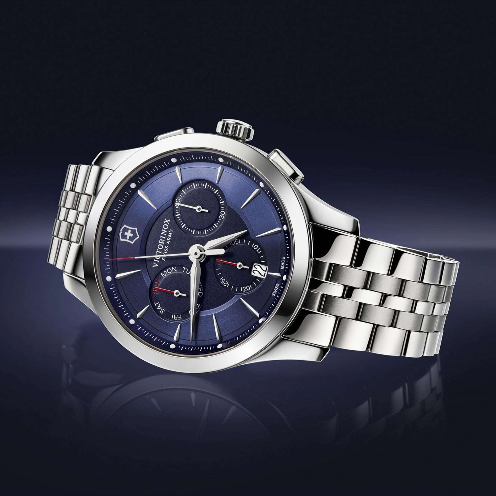 Victorinox Swiss Army Alliance Chronograph Blue Dial Silver Stainless Steel Bracelet Men's Watch 241746