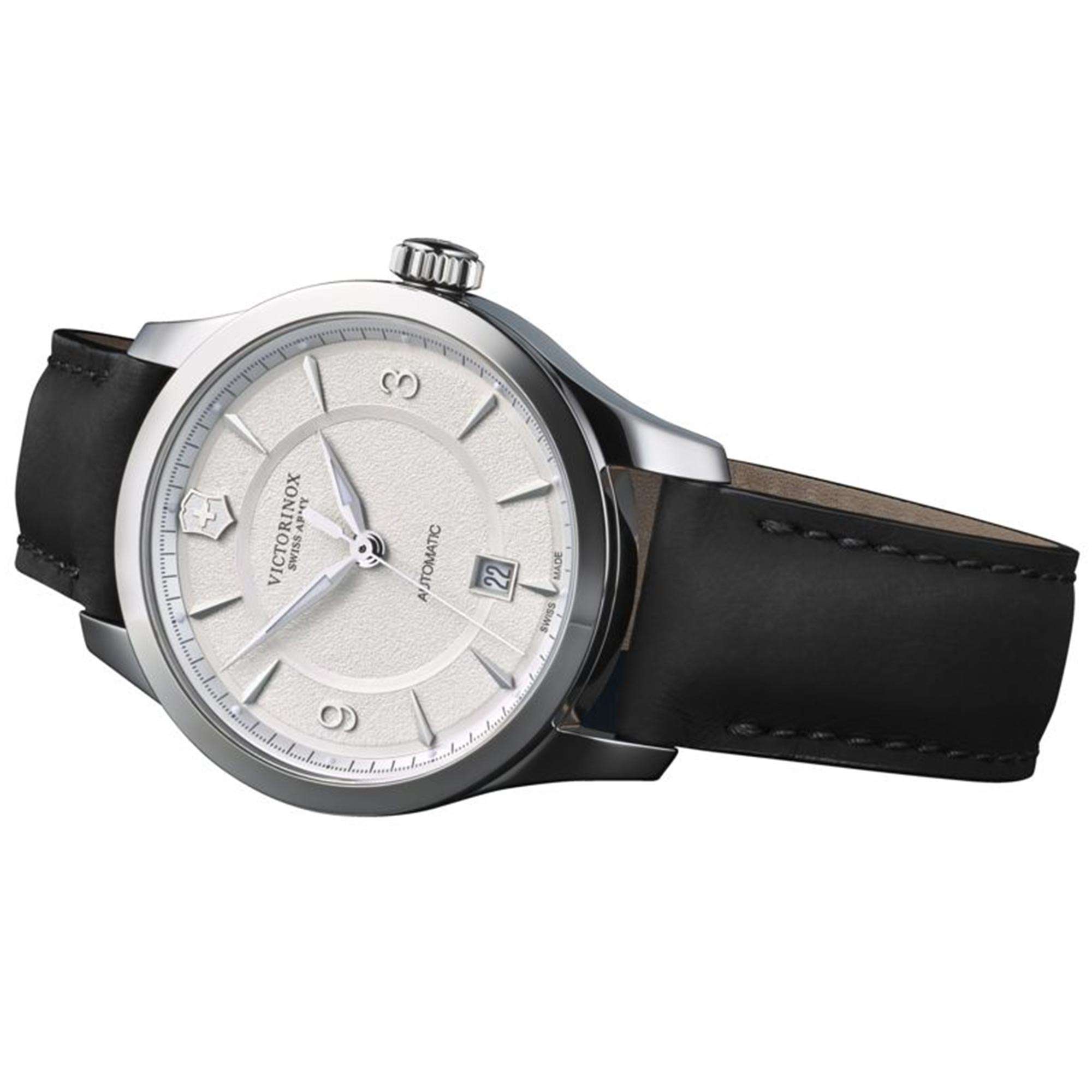Victorinox Alliance Mechanisch Weißes Zifferblatt Schwarzes Lederarmband Herrenuhr 241871