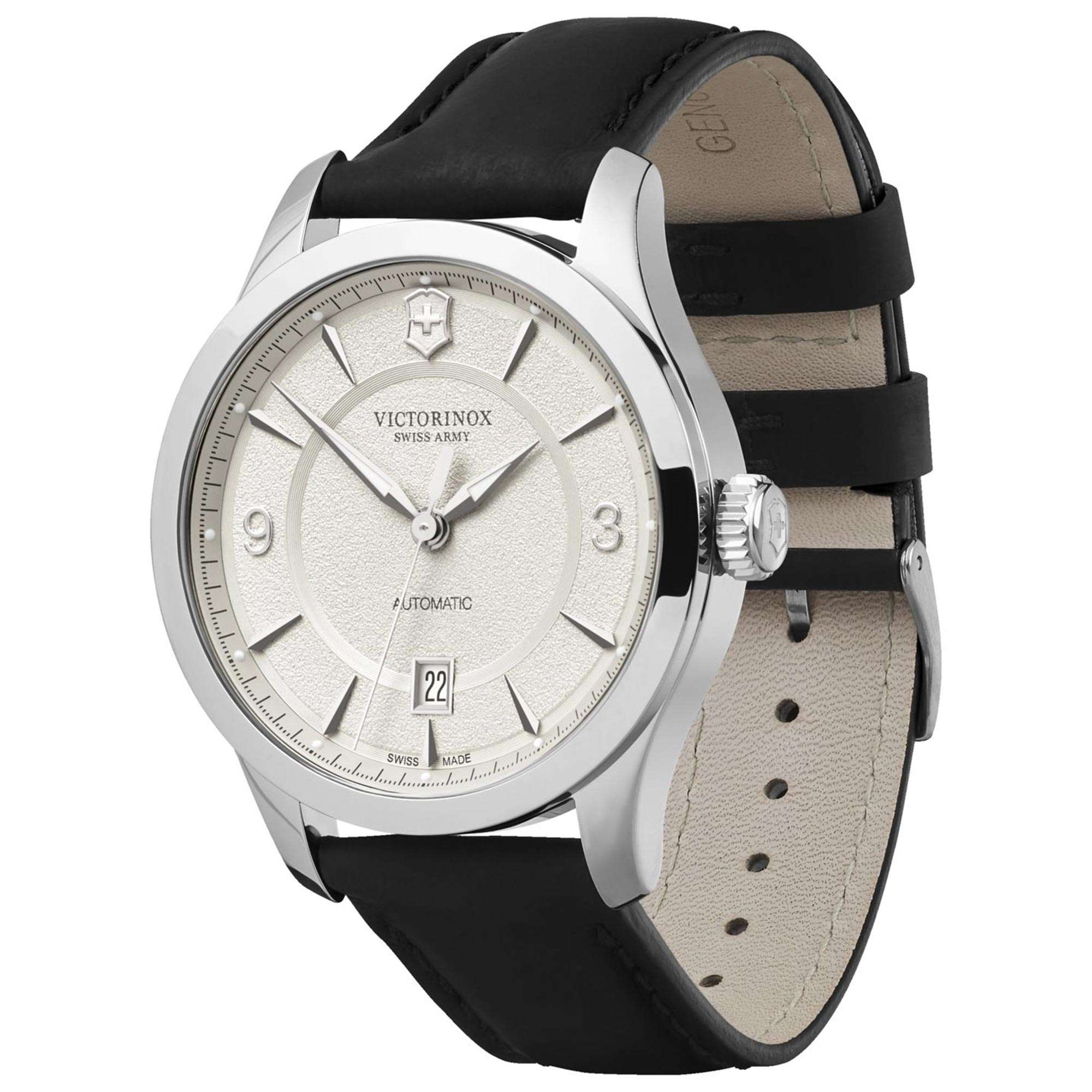 Victorinox Alliance Mechanisch Weißes Zifferblatt Schwarzes Lederarmband Herrenuhr 241871