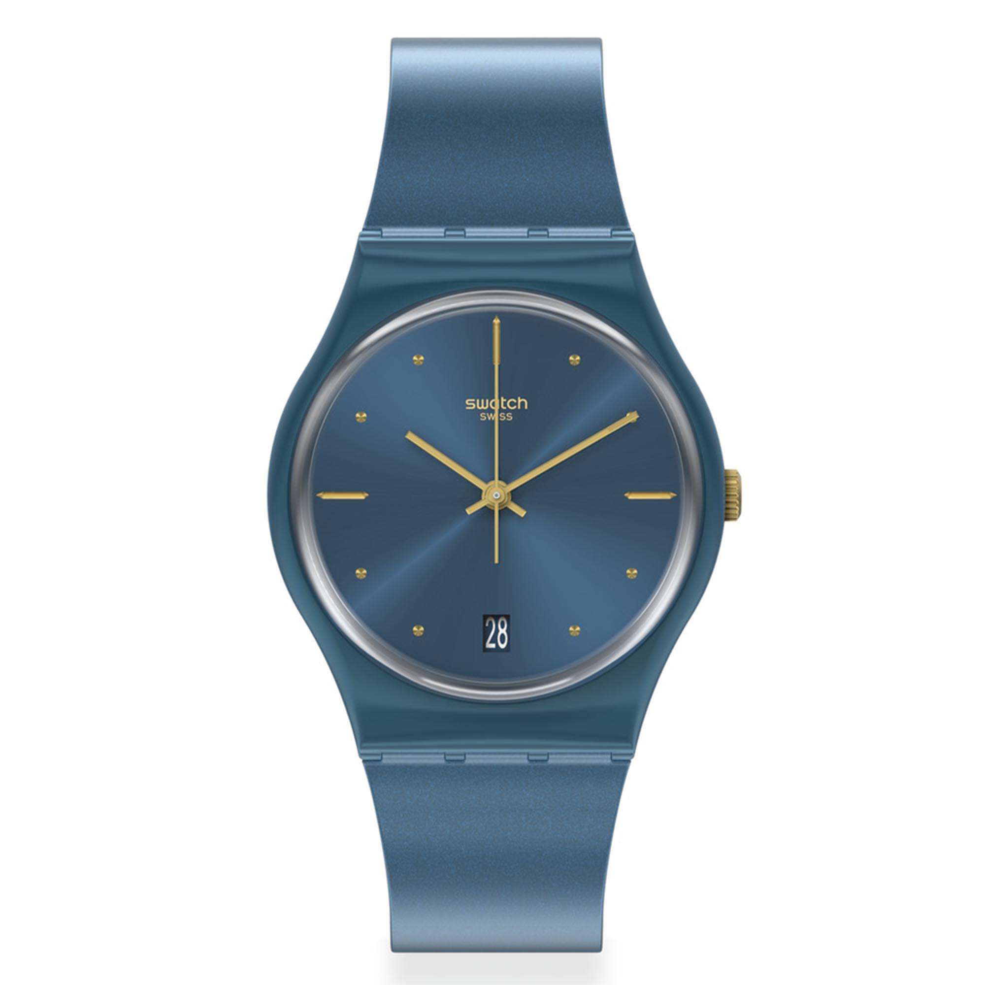 Swatch Gent Pearlyblue Quarz Blaues Zifferblatt Blaues Silikon Armband Uhr GN417