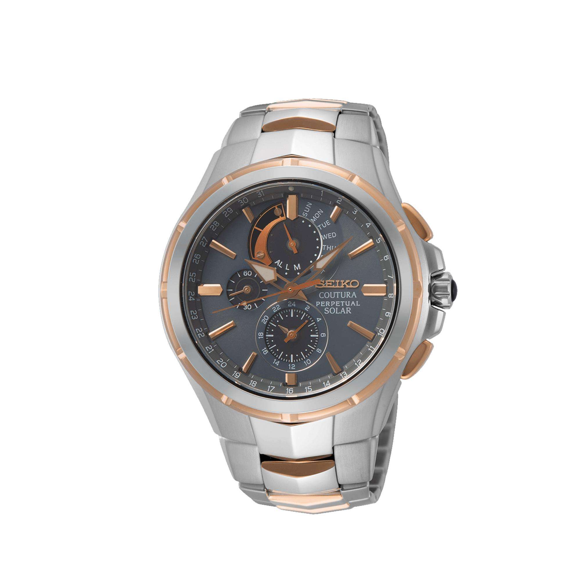 Seiko Coutura Solar Quartz Grey Dial Two Tone Stainless Steel Bracelet Men's Watch SSC788P9