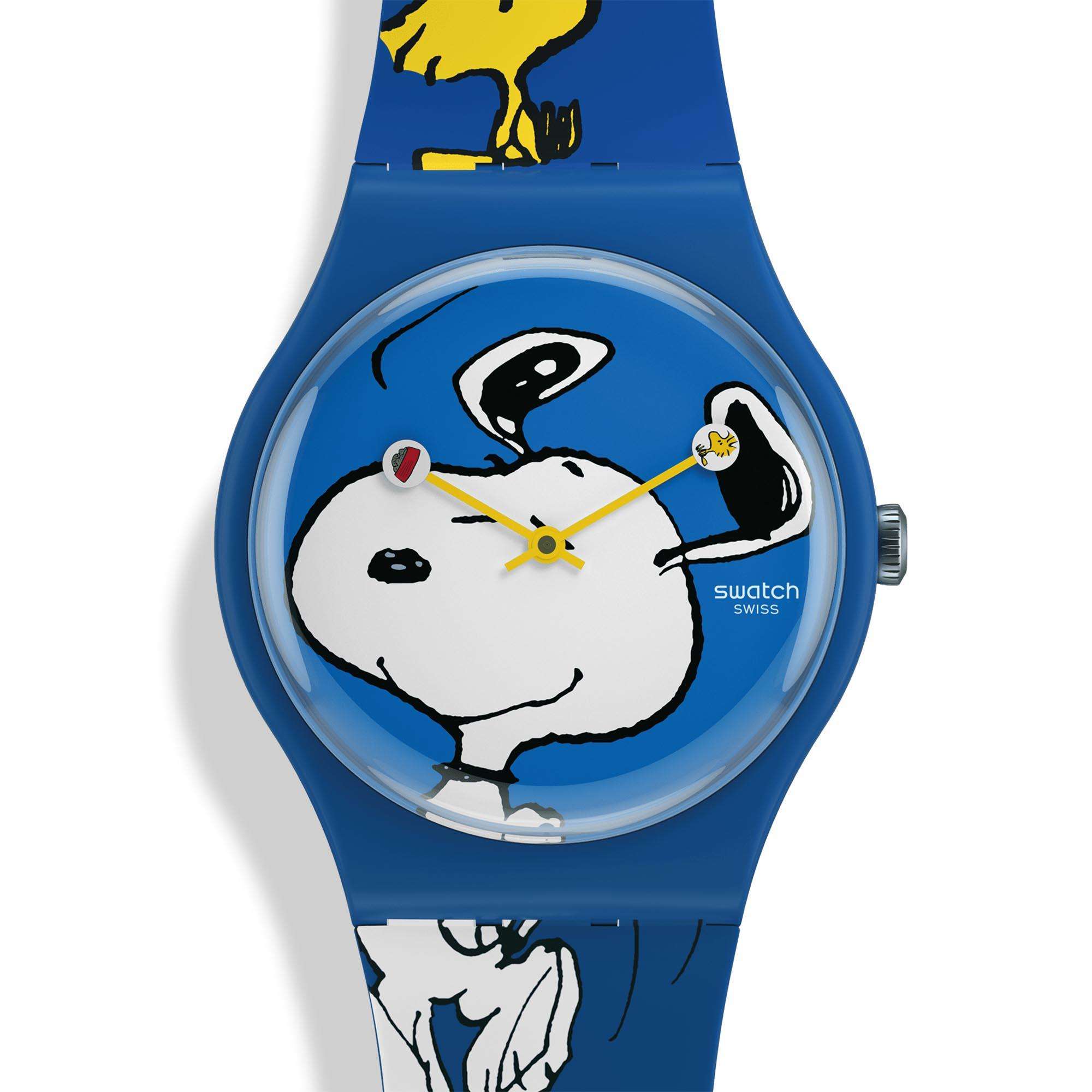 Swatch Peanuts Snoopy HEE HEE HEE Blaue Zifferblatt und Silikonarmband Uhr SO29Z106