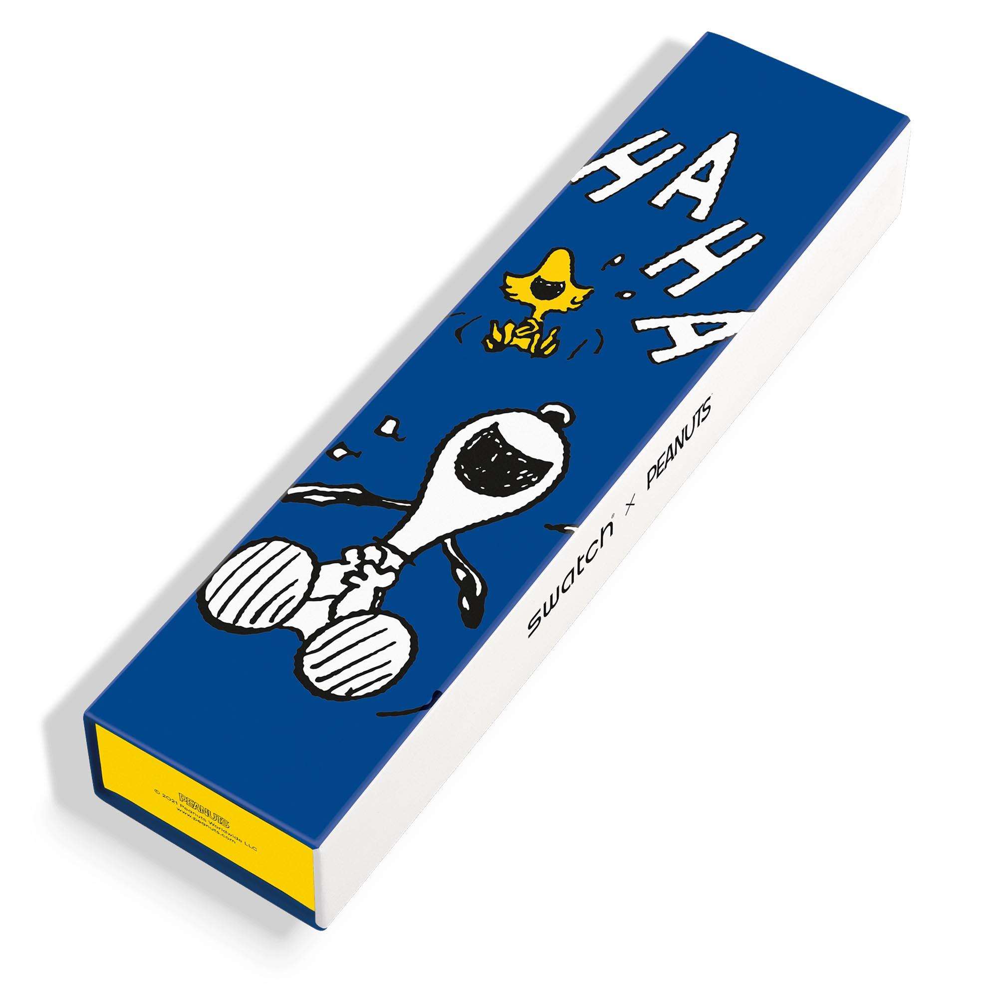 Swatch Peanuts Snoopy HEE HEE HEE Blaue Zifferblatt und Silikonarmband Uhr SO29Z106