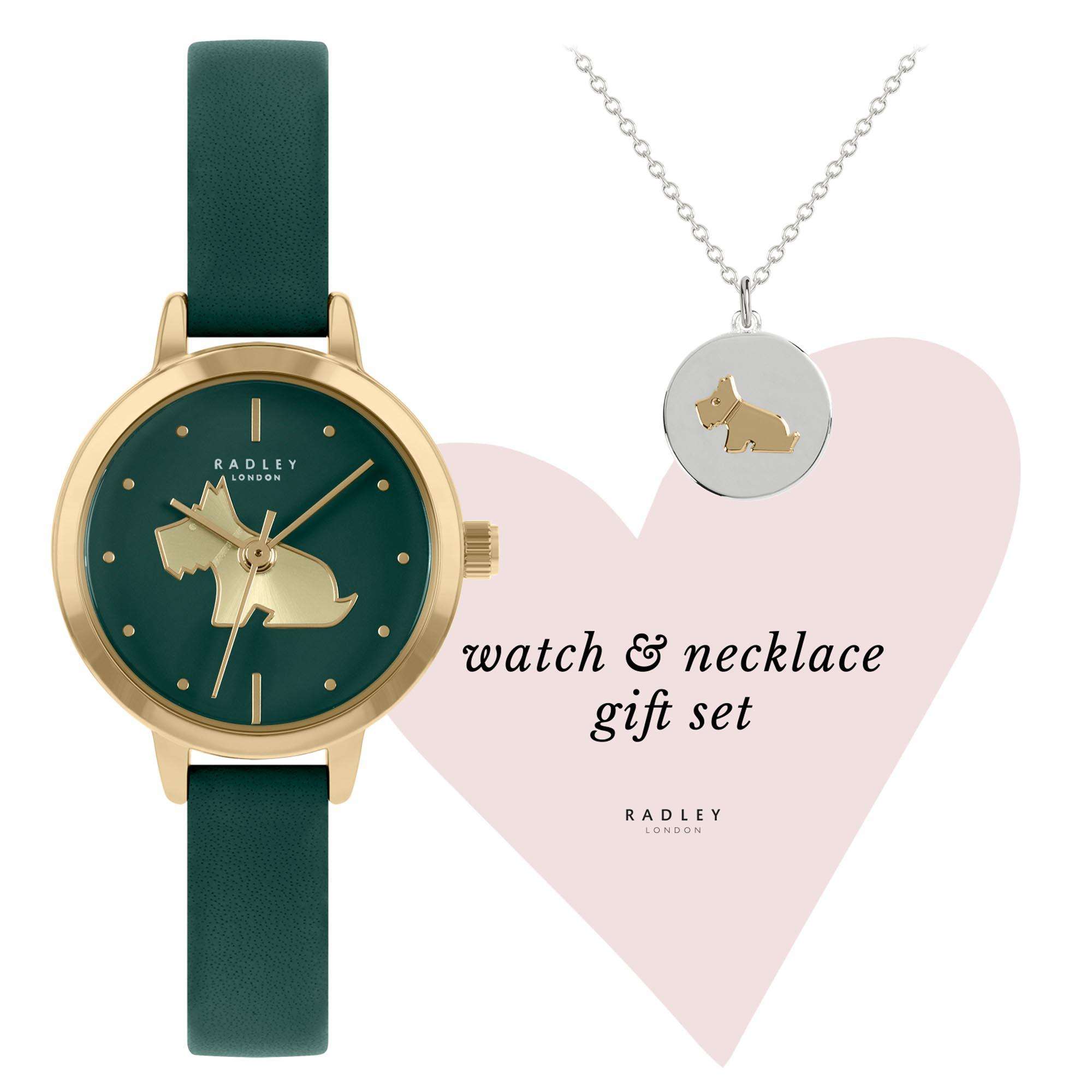 Radley Quarz Grüne Zifferblatt Lederarmband Damen Uhr Halskette Set RY21308A-SET