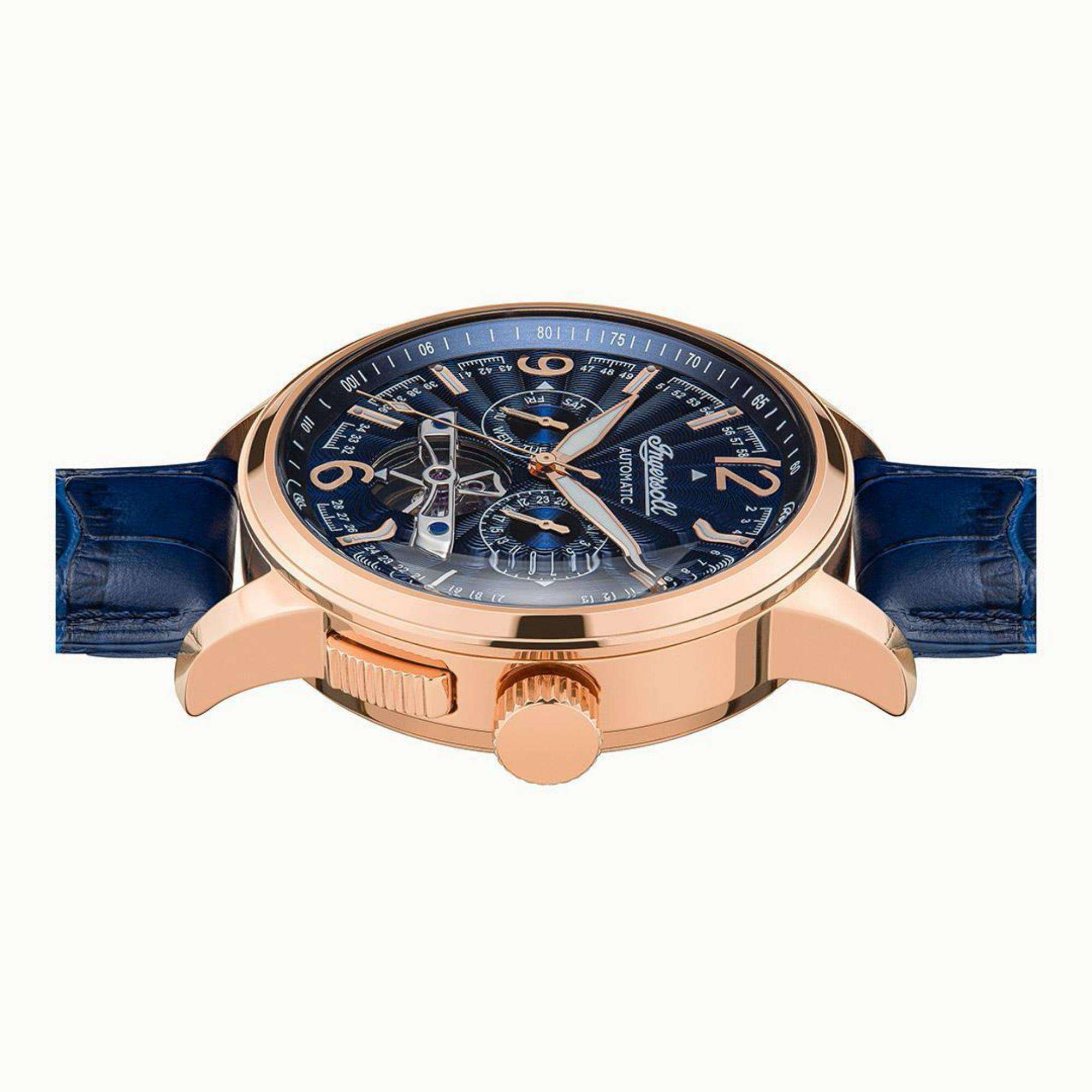 Ingersoll The Regent Automatik Blau Zifferblatt Blau Lederarmband Herren Uhr I00301B
