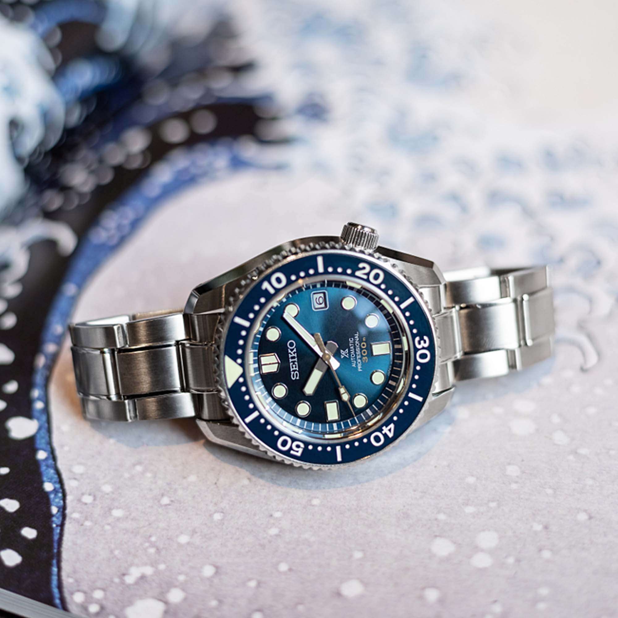 Seiko Prospex MarineMaster 'MM300' Diver's Automatic Blue Ocean Dial Silver Stainless Steel Men's Watch SLA023J1