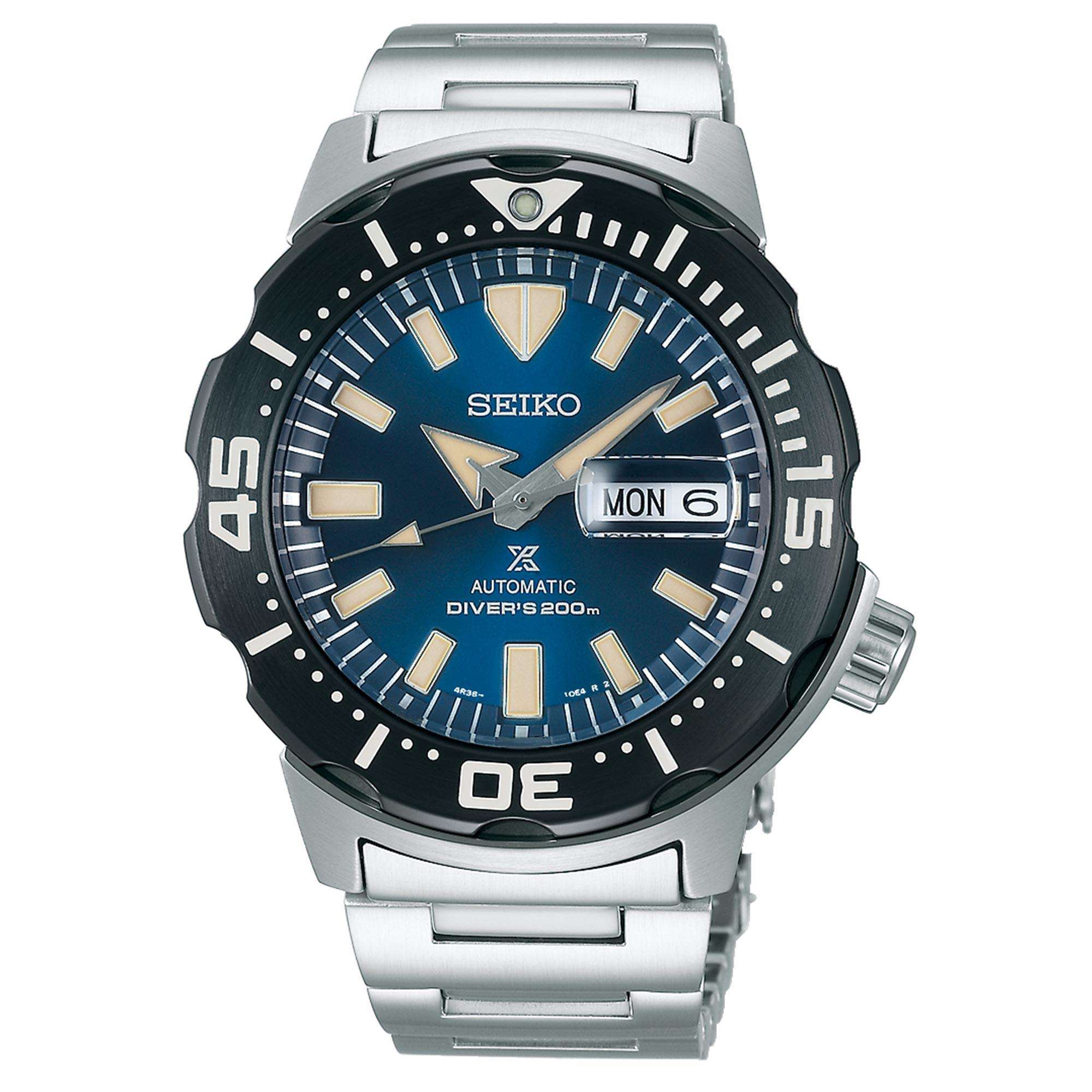 Seiko Prospex Monster Bold Bezel Diver Silber Edelstahl Blaues Zifferblatt Automatik Herren Uhr SRPD25K1