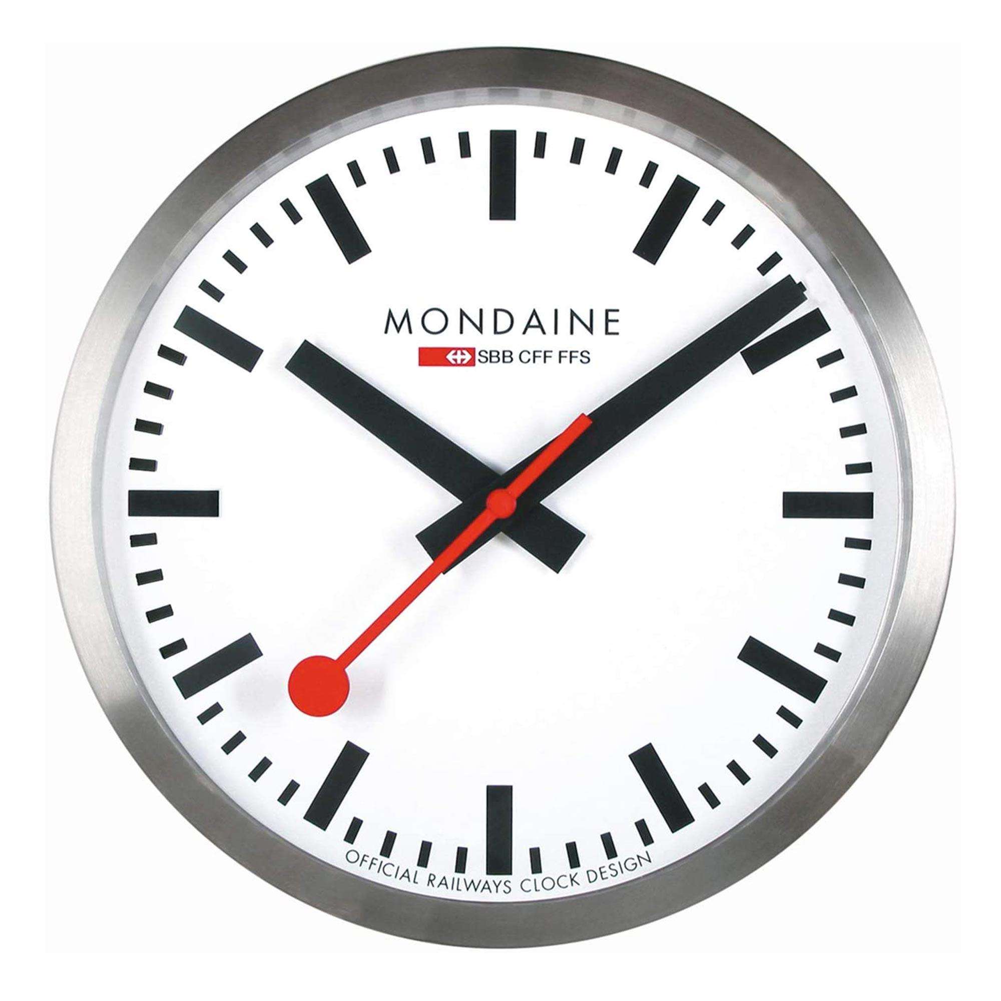 Mondaine Schweizer Eisenbahnen 250mm Aluminium Gebürstetes Gehäuse Wanduhr A990.CLOCK.16SBB