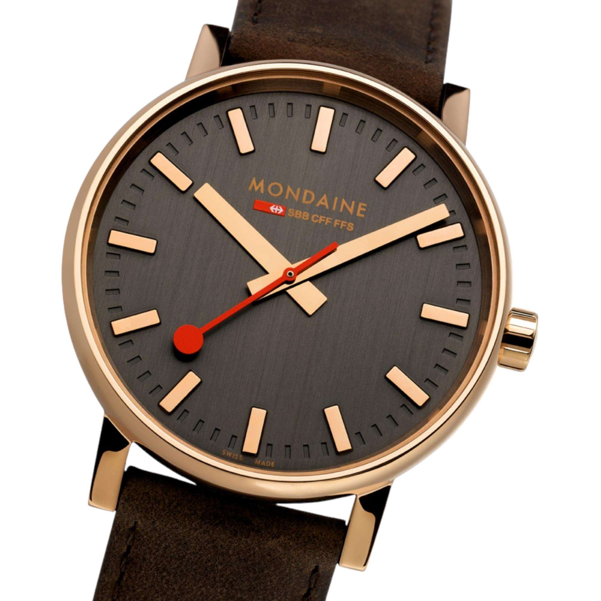 Mondaine EVO2 Quarz Graues Zifferblatt Lederarmband Uhr MSE.30180.LG