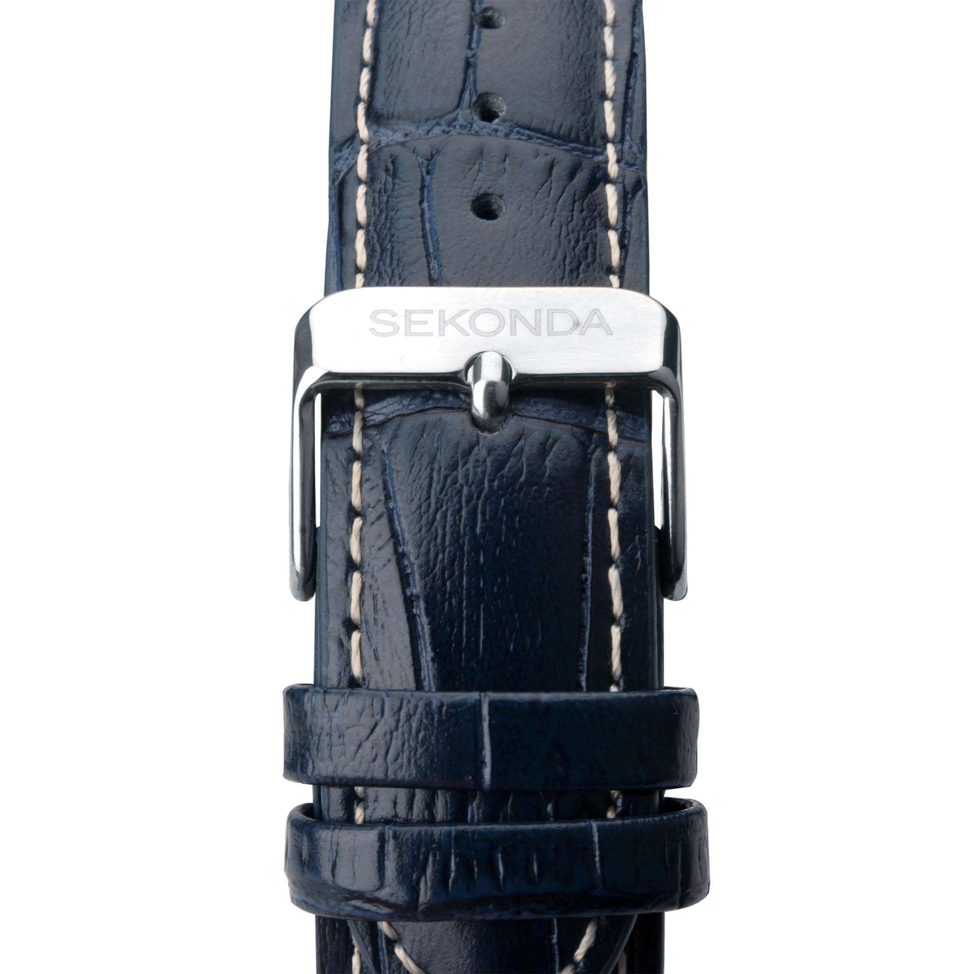Sekonda Aviation Quarz Blaues Zifferblatt Blauer Lederarmband Herren Uhr 1627