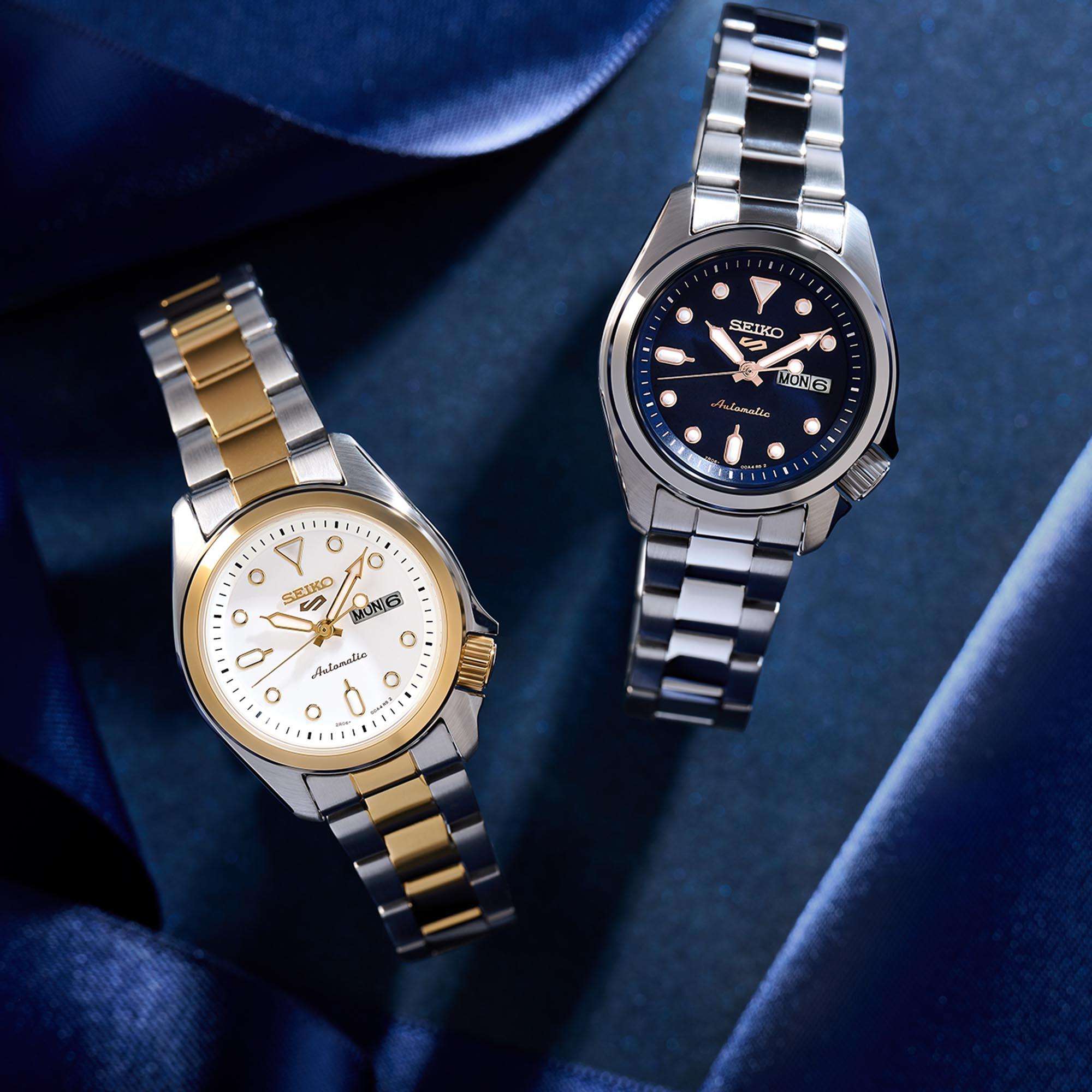 Seiko 5 Sports Compact Automatic Blue Dial Stainless Steel Bracelet Ladies Watch SRE003K1