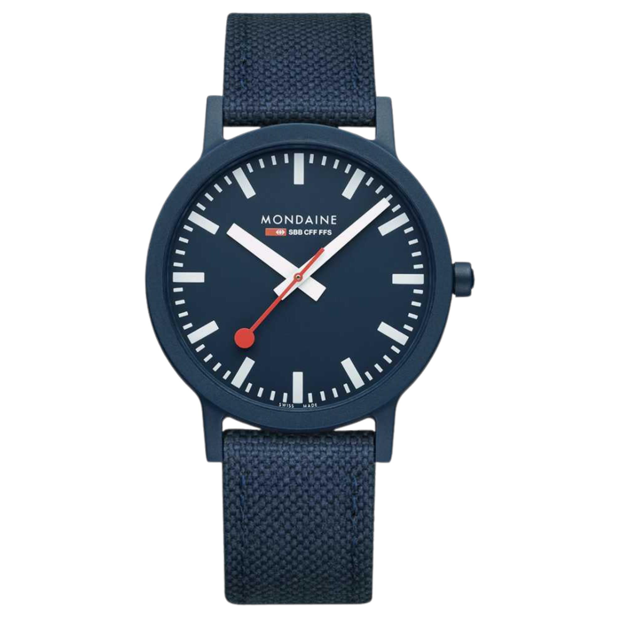 Mondaine Essence Quartz Blue Dial Textile Strap Watch MS1.41140.LD