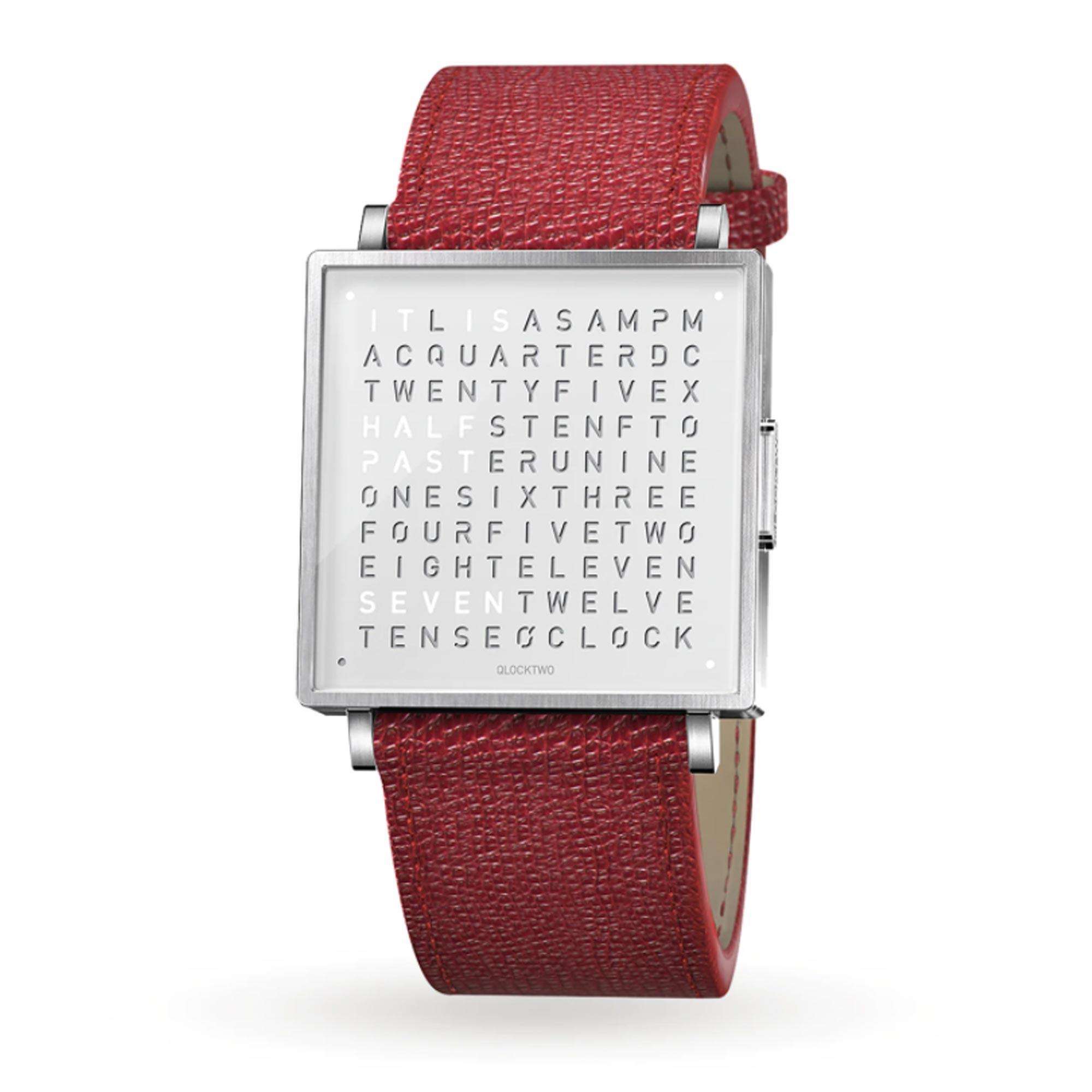 Qlocktwo Quarz Weißes Zifferblatt Rotes Armband Uhr QW35EN7BRLGREN