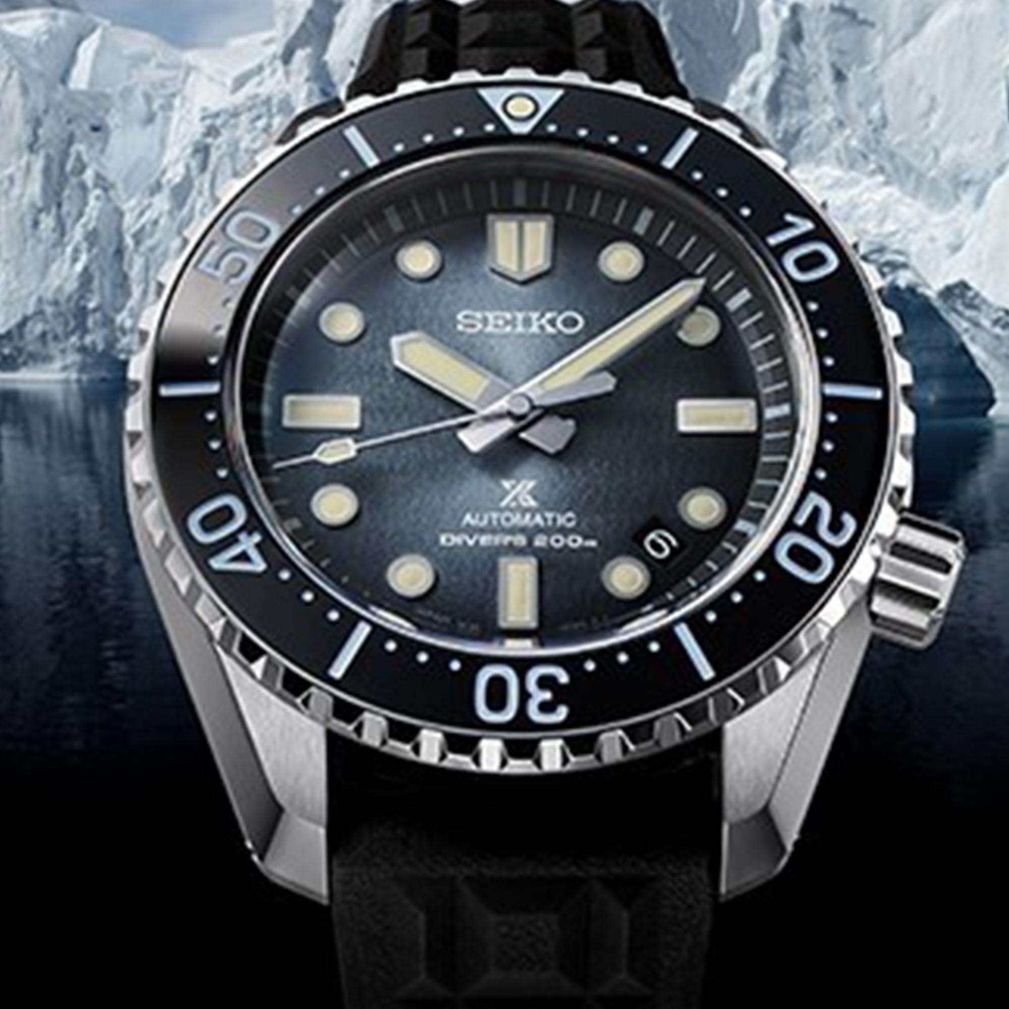 Seiko Prospex 'Antarctic Ice' Automatik Blaues Zifferblatt Blauer Armband Limitierte Auflage Herren Uhr SLA055J1
