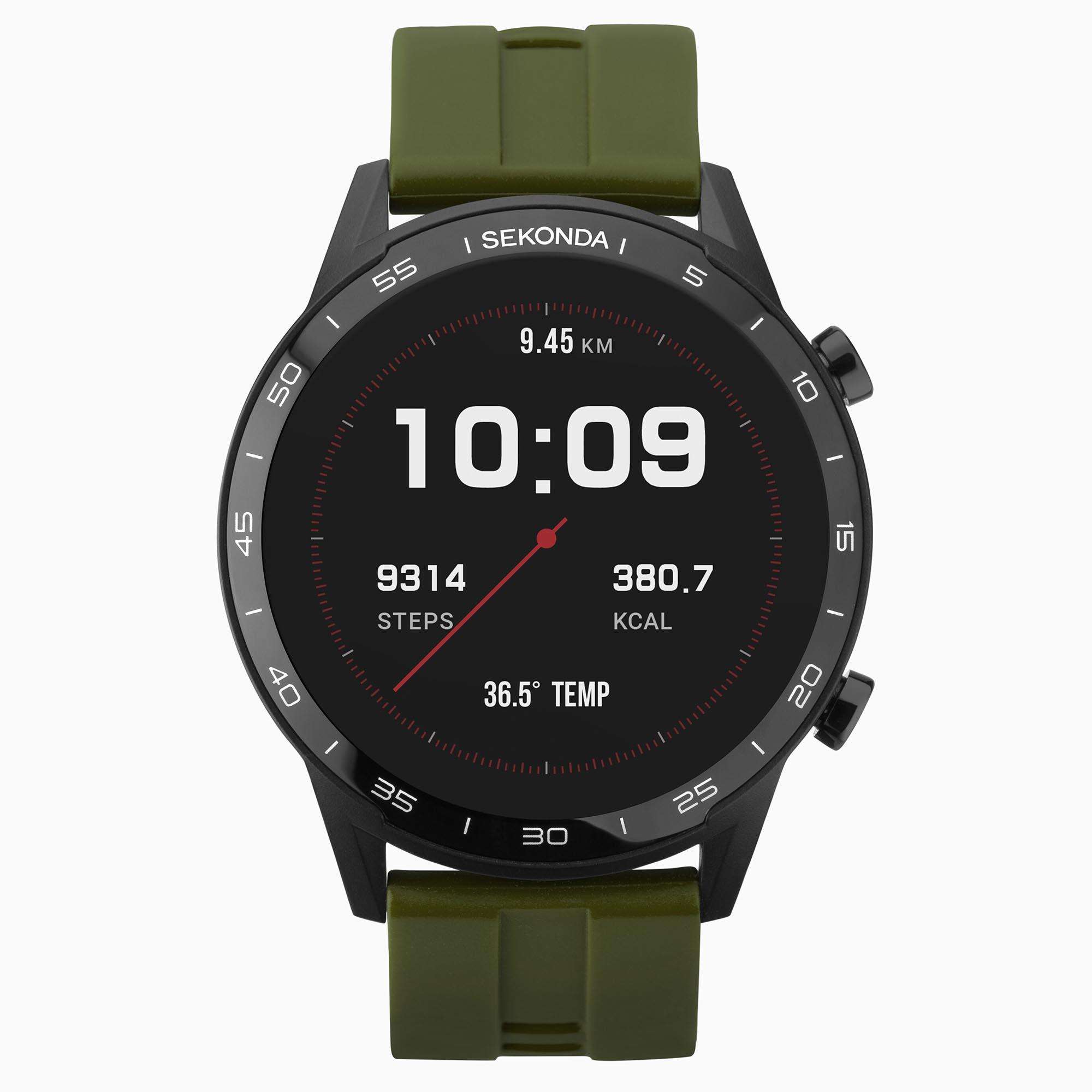 Sekonda Schwarzes Interaktives Zifferblatt Grüner Silikonarmband Herren Smartwatch 1993