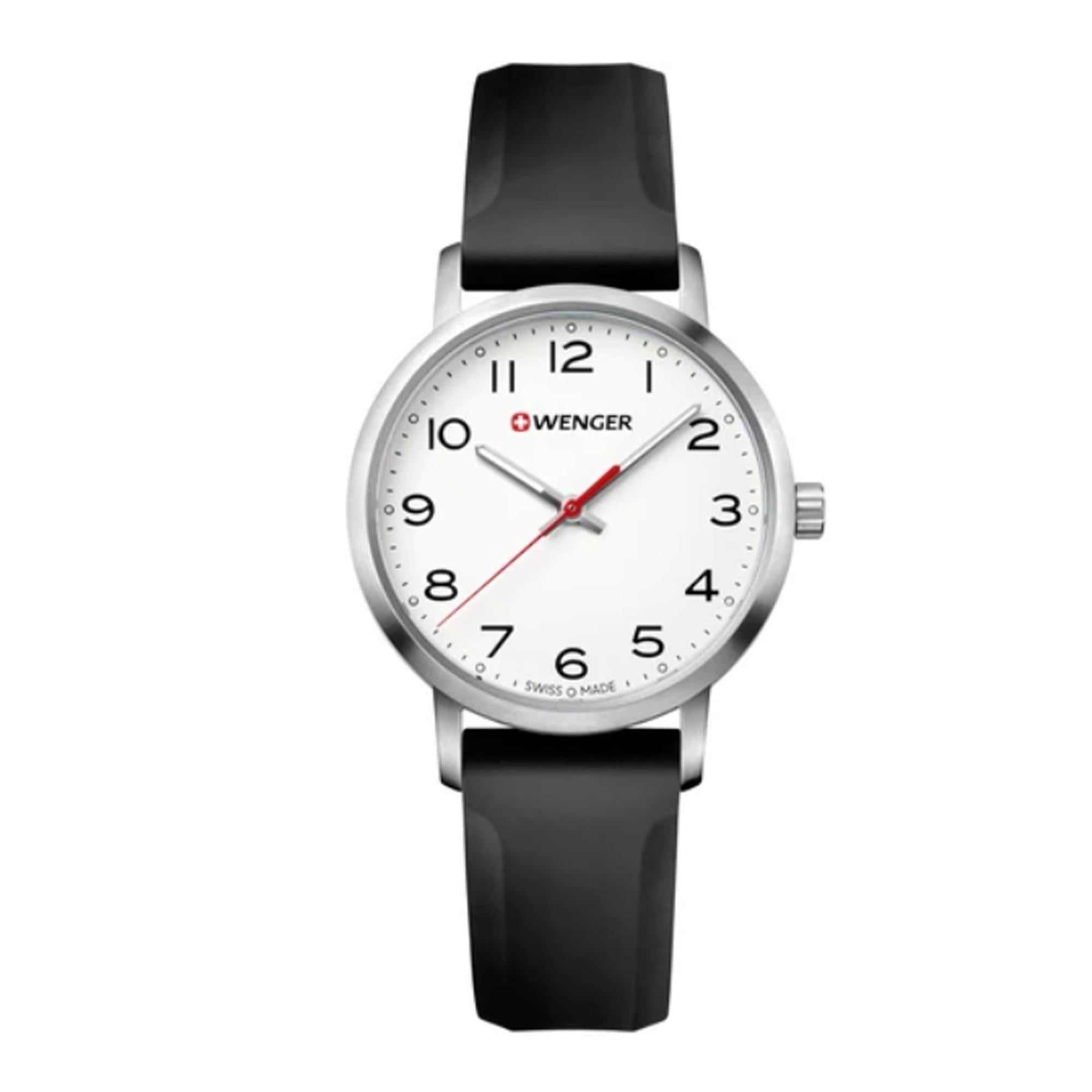 Wenger Avenue Quarz Weißes Zifferblatt Schwarzes Silikonarmband Damen Uhr 01.1621.103