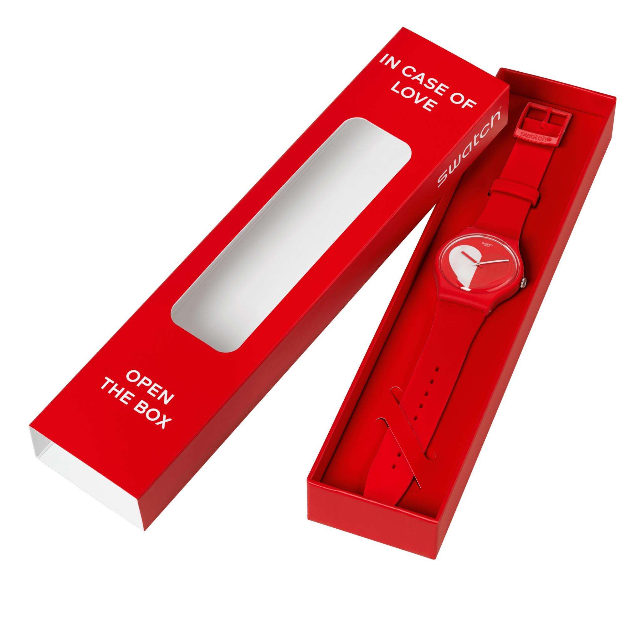 Swatch New Gent Half <3 Weißer Quarz Rotes Zifferblatt Rotes Silikonarmband Uhr SO29Z112