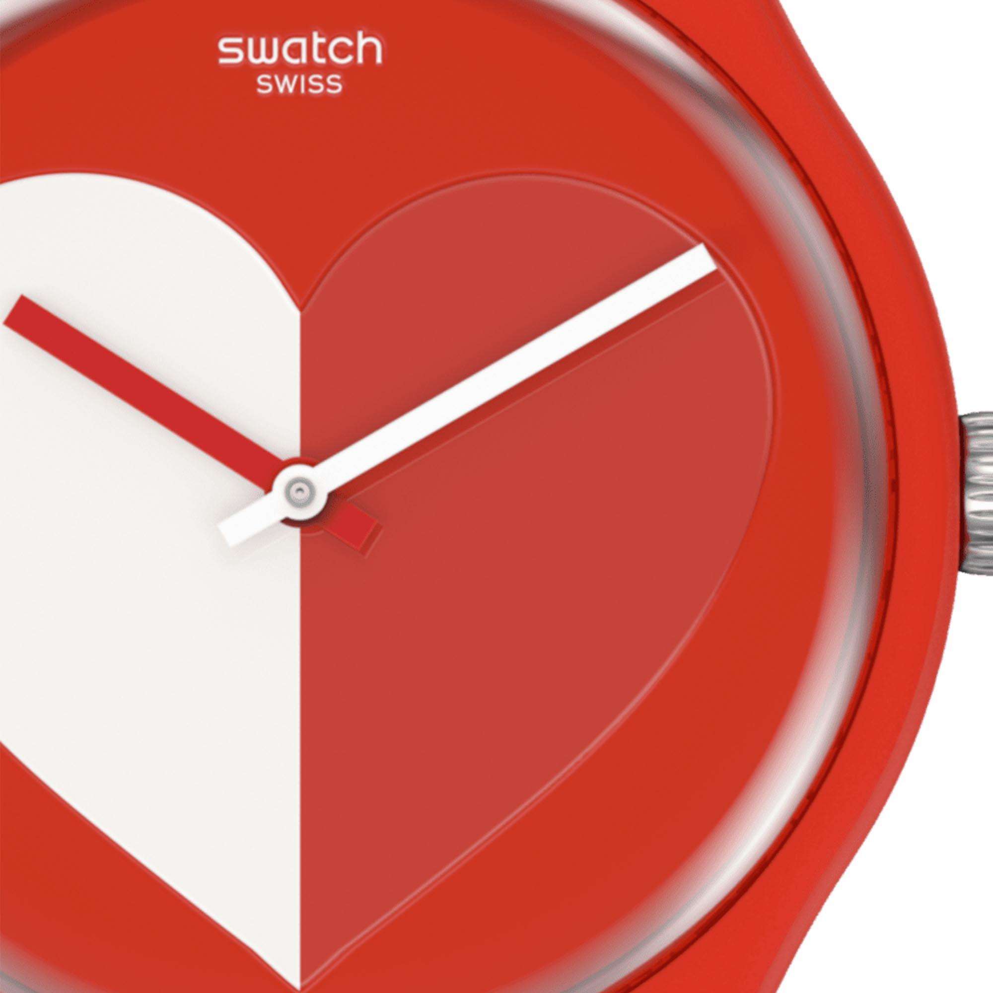 Swatch New Gent Half <3 Weißer Quarz Rotes Zifferblatt Rotes Silikonarmband Uhr SO29Z112